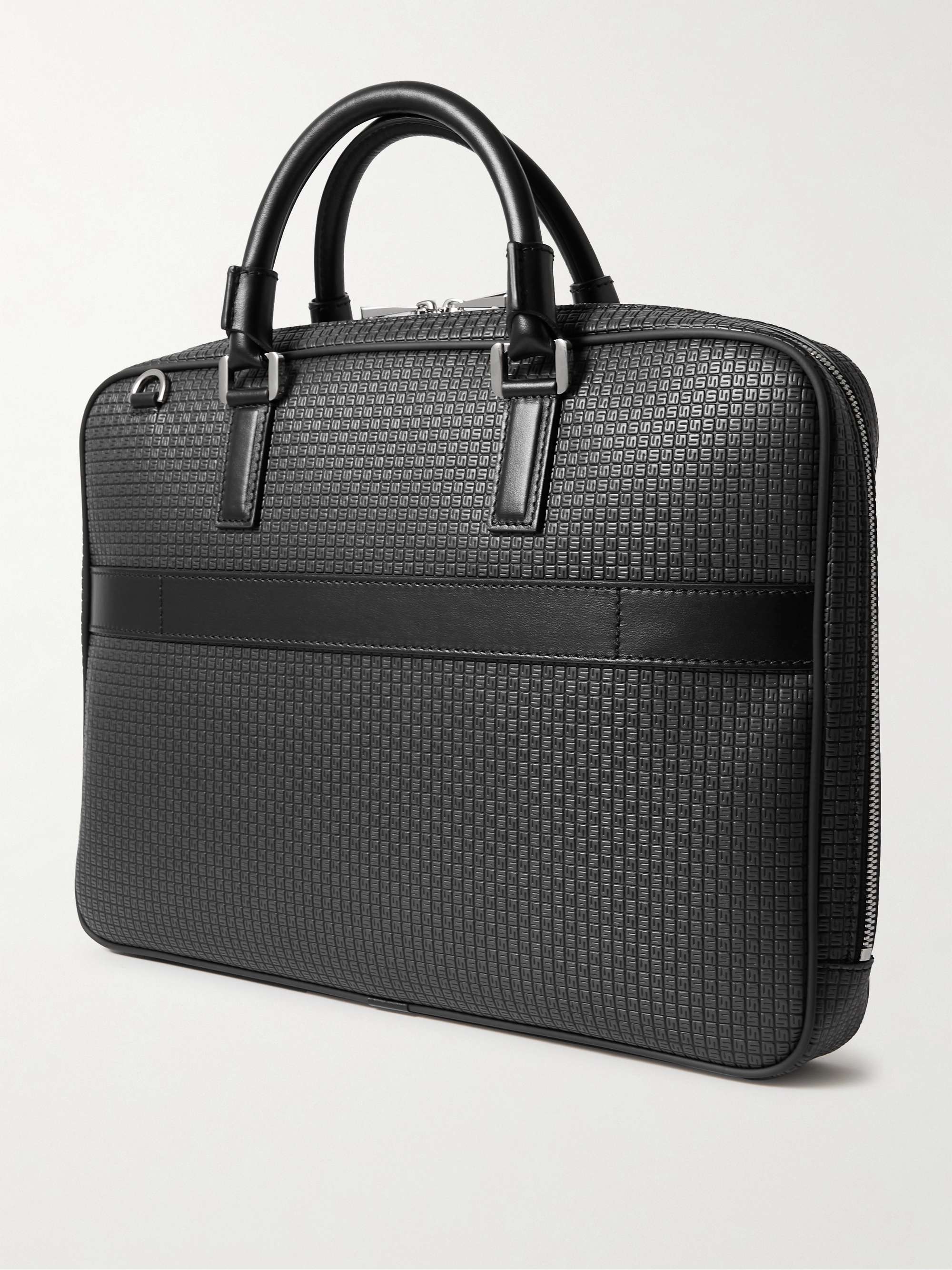 SERAPIAN Stepan Logo-Debossed Leather-Trimmed Coated-Canvas Briefcase