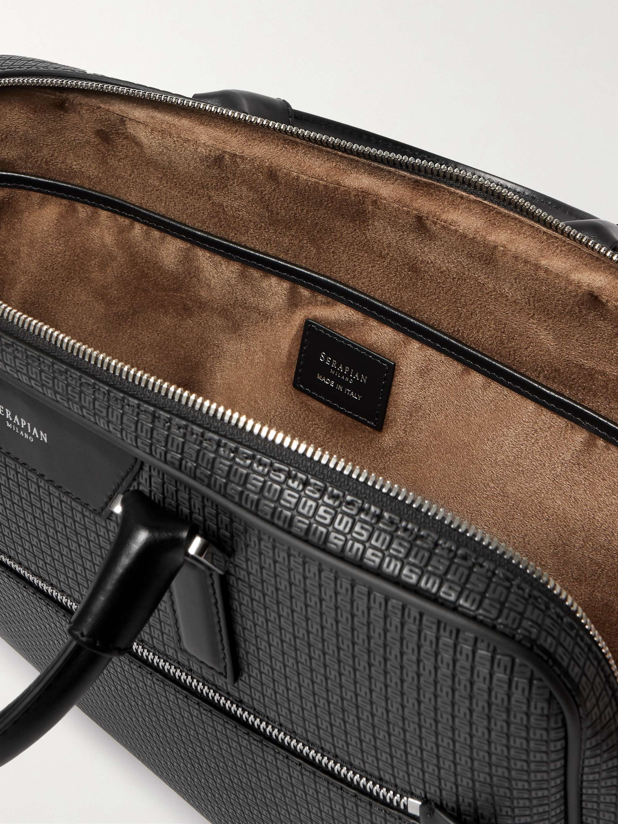 SERAPIAN Stepan Logo-Debossed Leather-Trimmed Coated-Canvas Briefcase