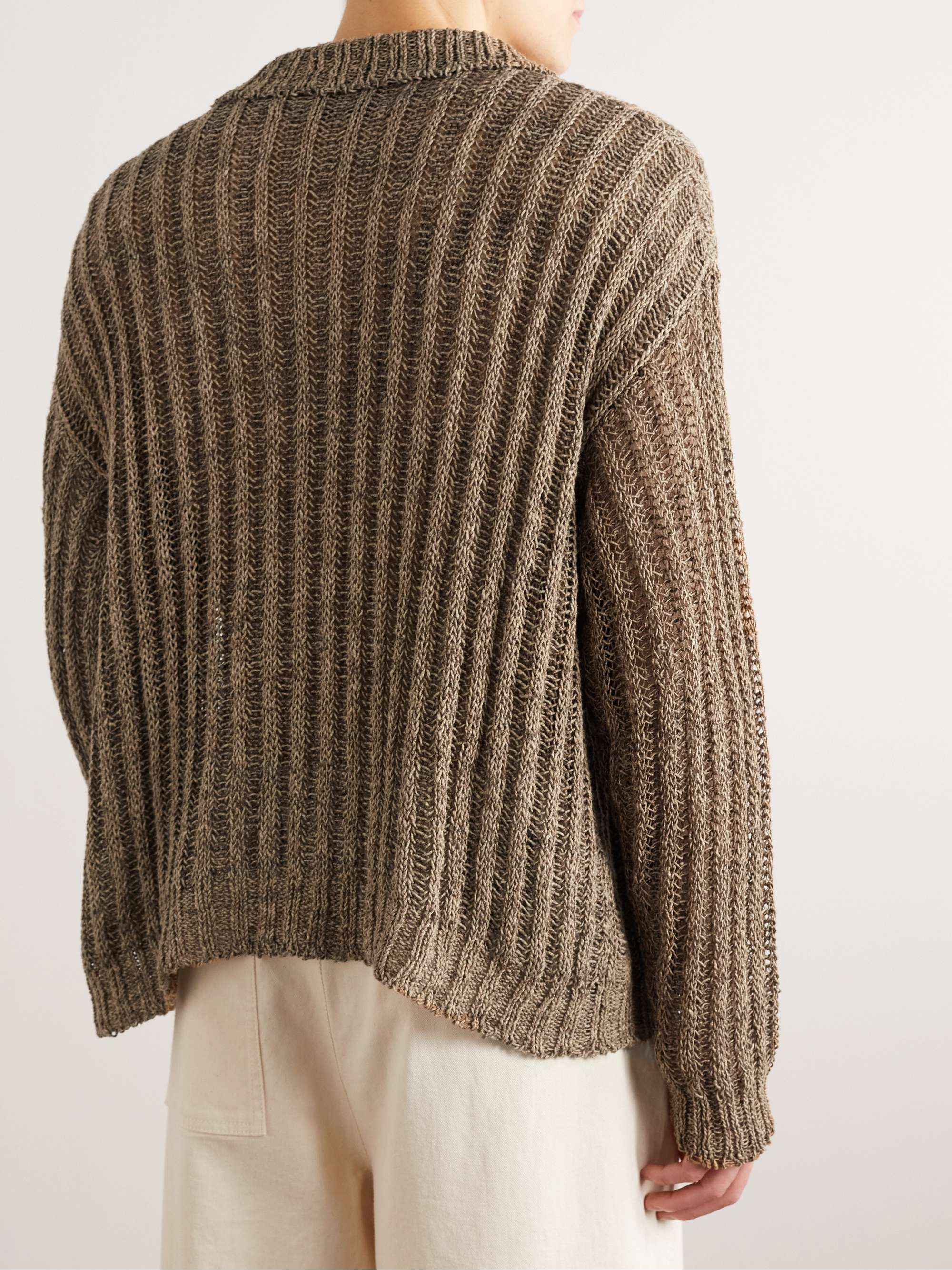 ETRO Ribbed Open-Knit Linen, Cotton and Silk-Blend Sweater
