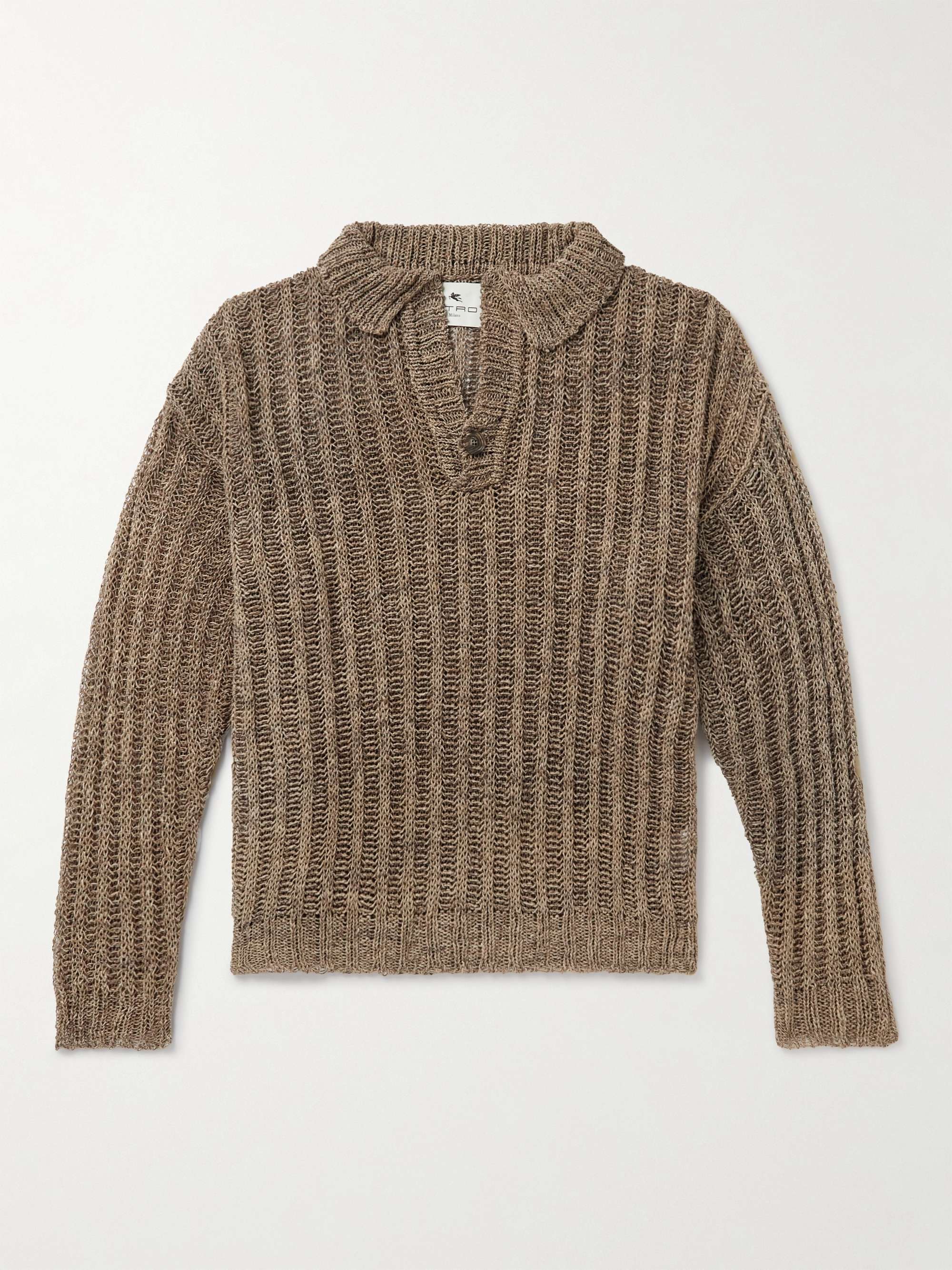 ETRO Ribbed Open-Knit Linen, Cotton and Silk-Blend Sweater