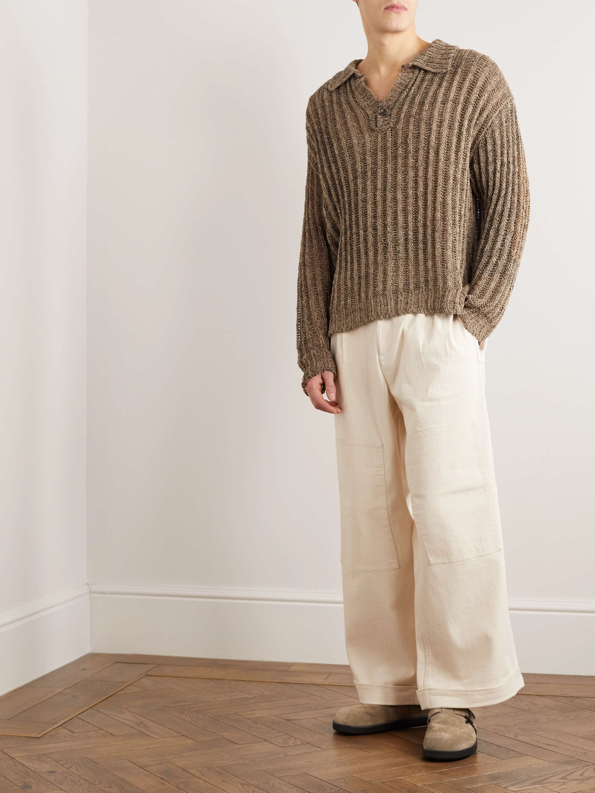 ETRO Ribbed Open-Knit Linen, Cotton and Silk-Blend Sweater
