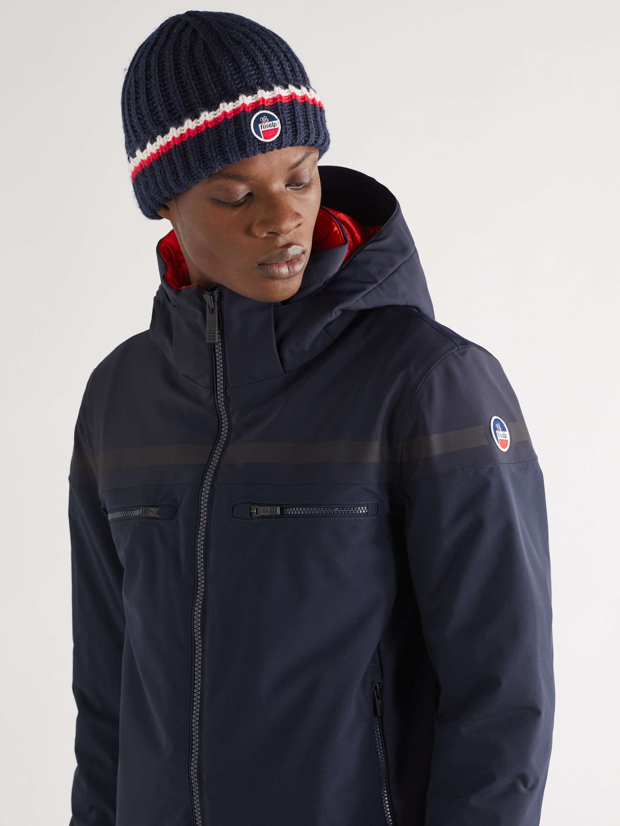 FUSALP Griaz Logo-Appliquéd Striped Ribbed Merino Wool Beanie