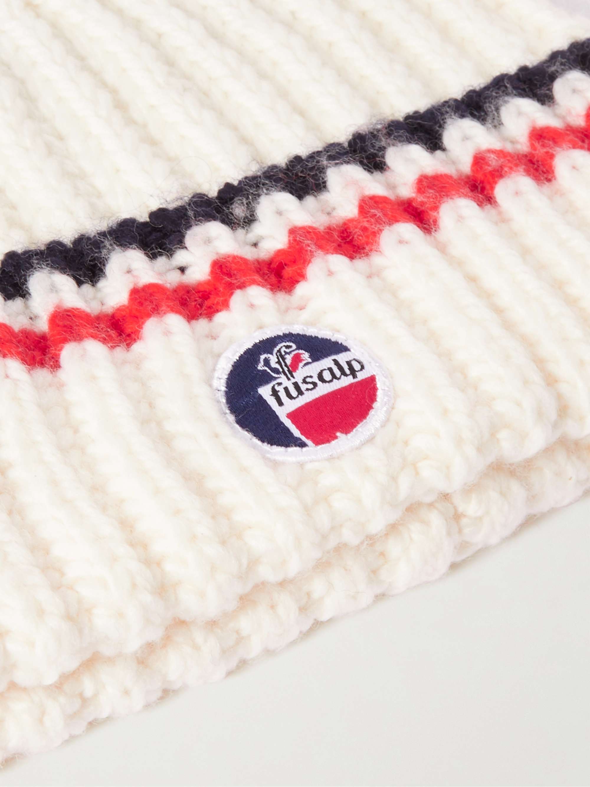 FUSALP Griaz Logo-Appliquéd Striped Ribbed Merino Wool Beanie
