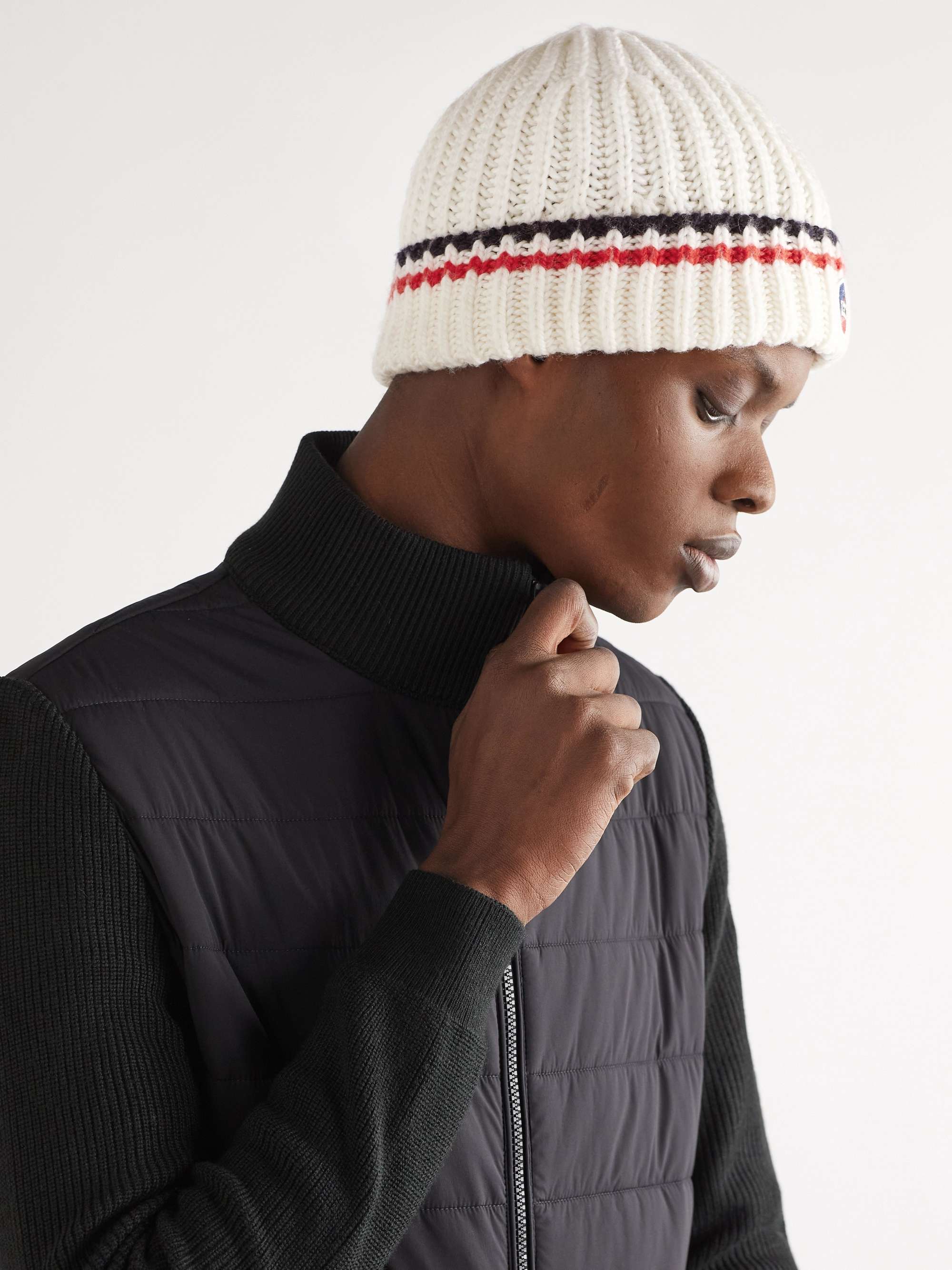 FUSALP Griaz Logo-Appliquéd Striped Ribbed Merino Wool Beanie