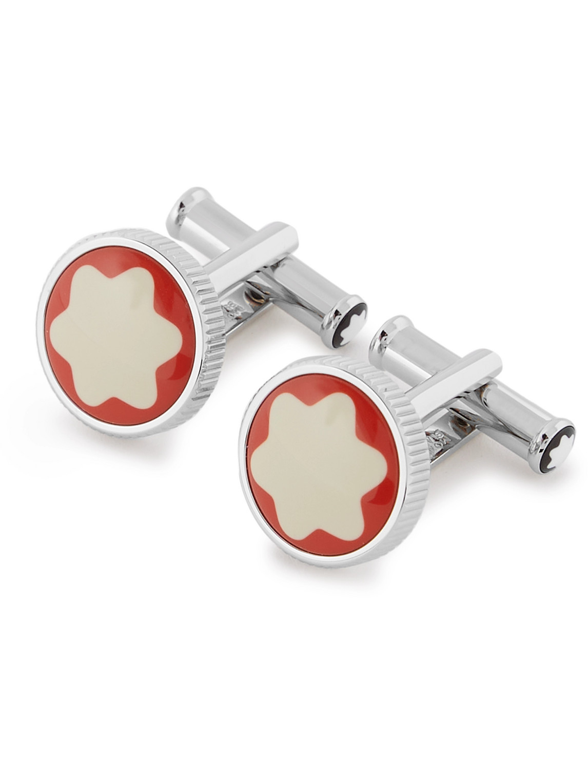 MONTBLANC HERITAGE ROUGE ET NOIR SILVER-TONE AND ENAMEL CUFFLINKS