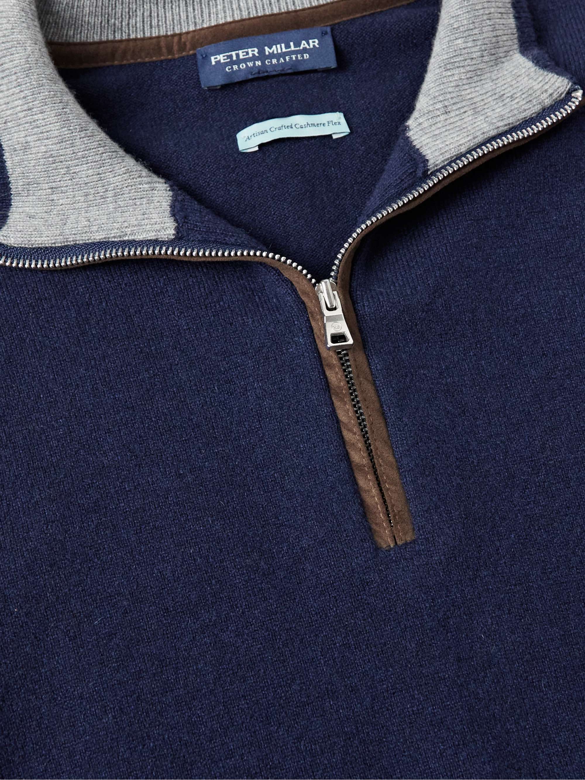PETER MILLAR Suede-Trimmed Cashmere-Blend Half-Zip Sweater