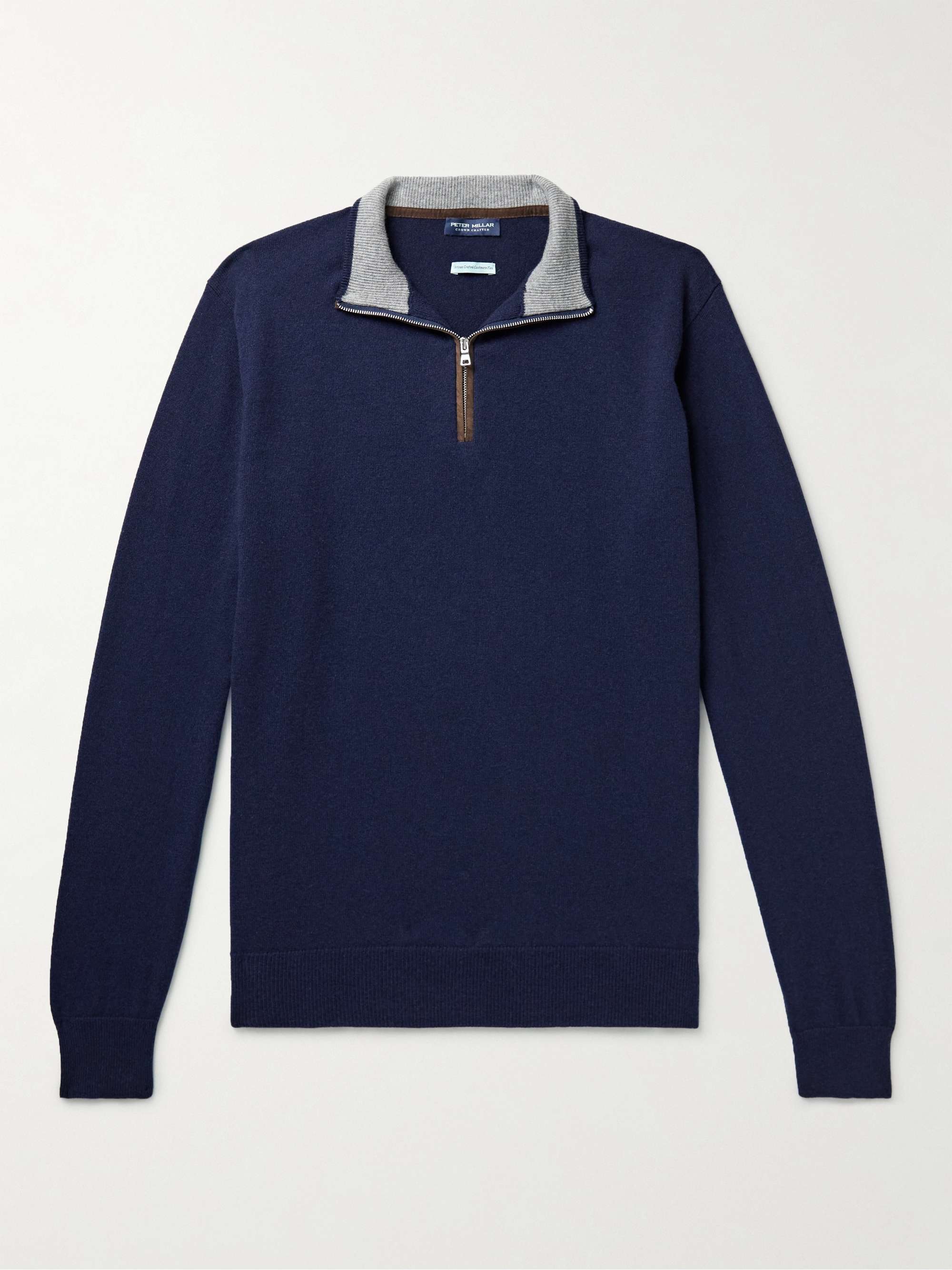 PETER MILLAR Suede-Trimmed Cashmere-Blend Half-Zip Sweater