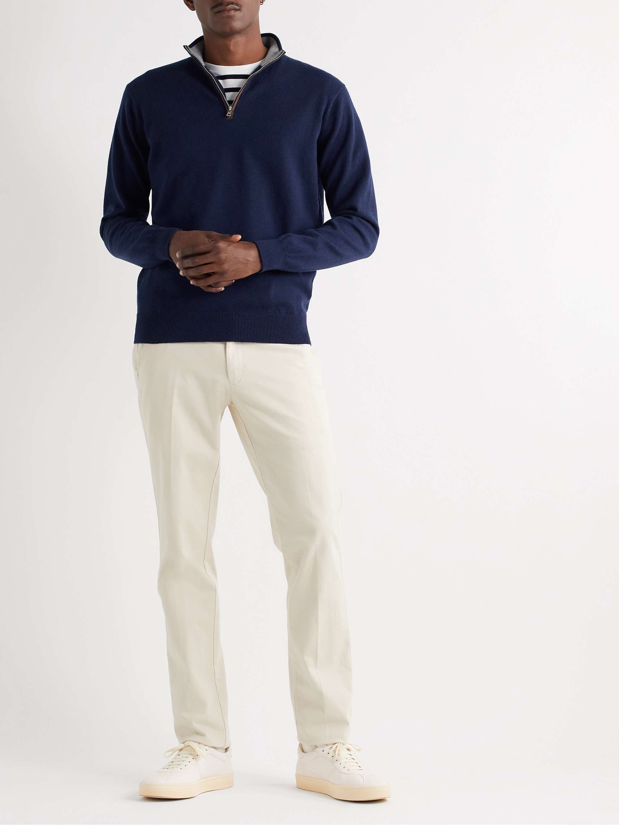 PETER MILLAR Suede-Trimmed Cashmere-Blend Half-Zip Sweater