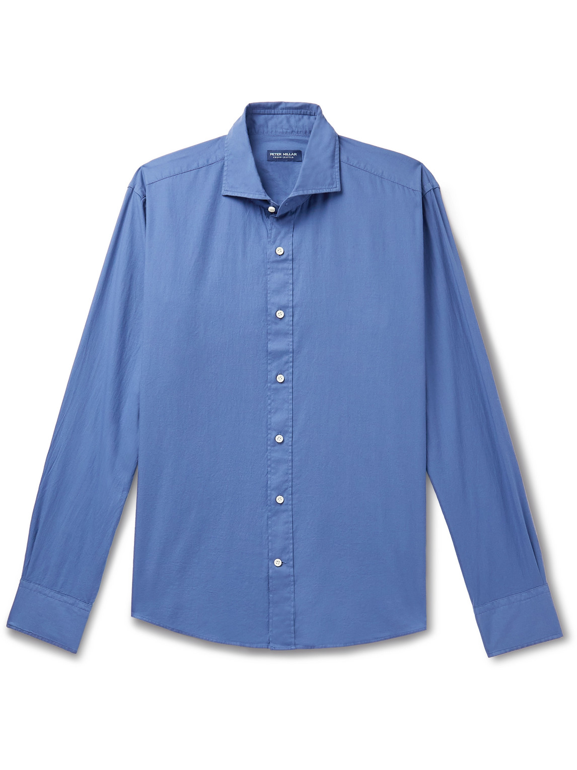 Peter Millar Sojourn Cutaway-collar Garment-dyed Cotton-twill Shirt In Blue