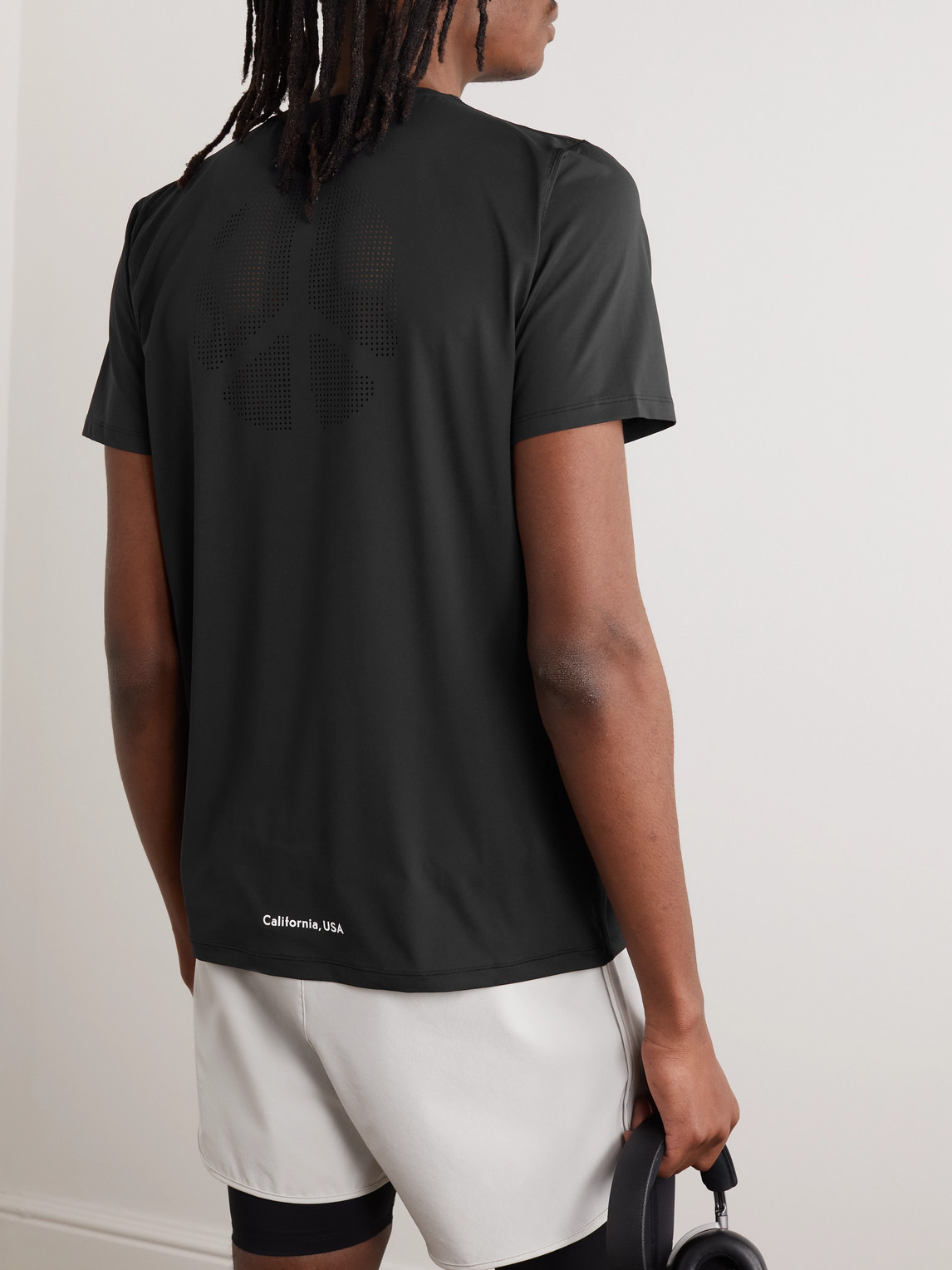 District Vision Aloe Logo-print Perforated Stretch-jersey T-shirt In Black