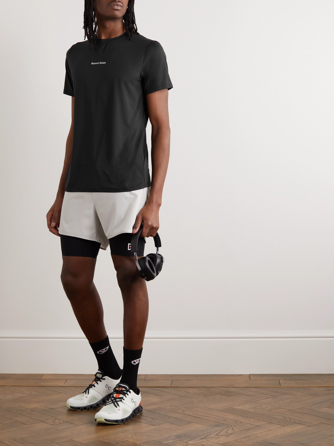District Vision Aloe Logo-print Perforated Stretch-jersey T-shirt In Black