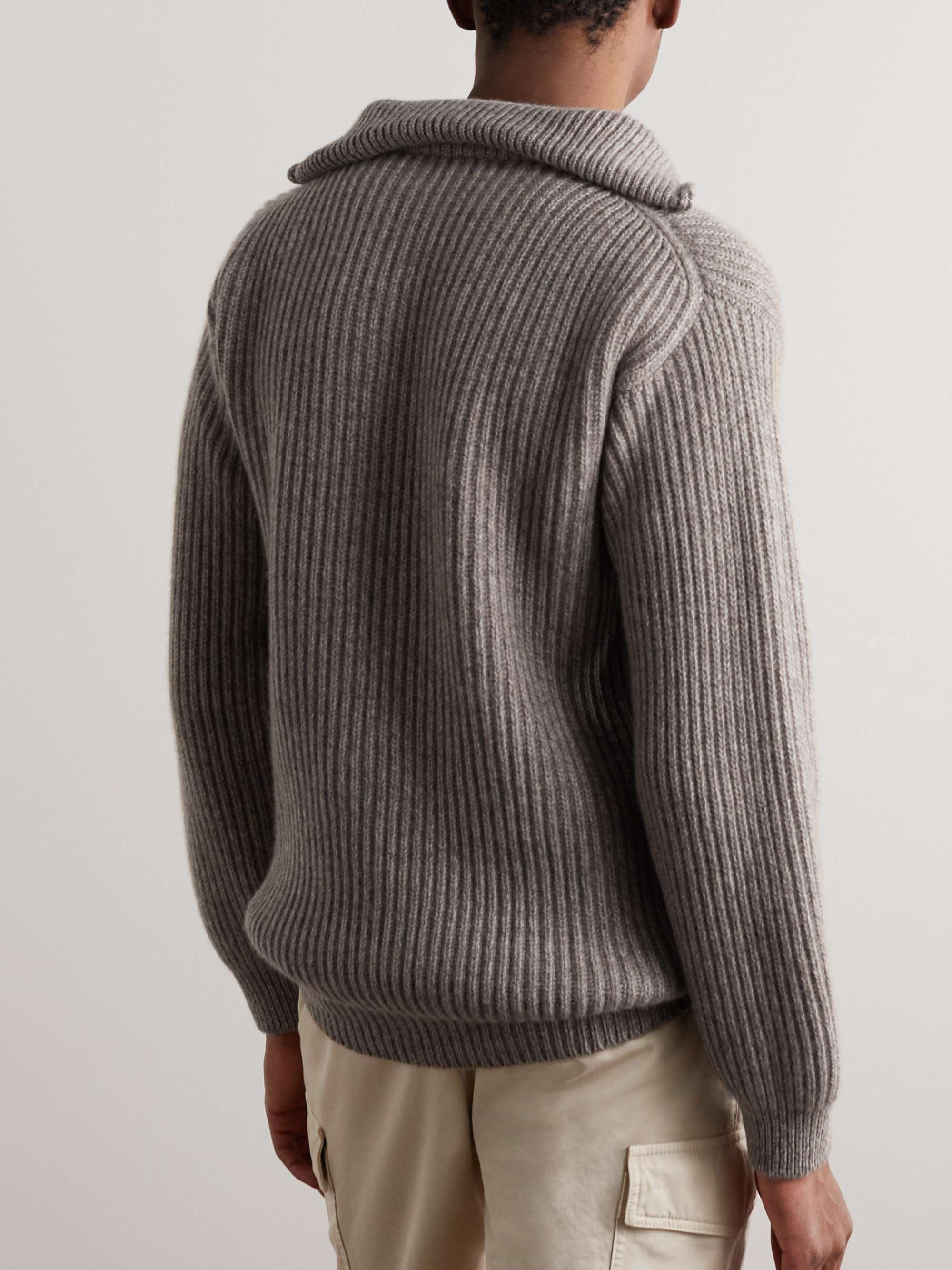 PURDEY Ribbed Cashmere Half-Zip Sweater