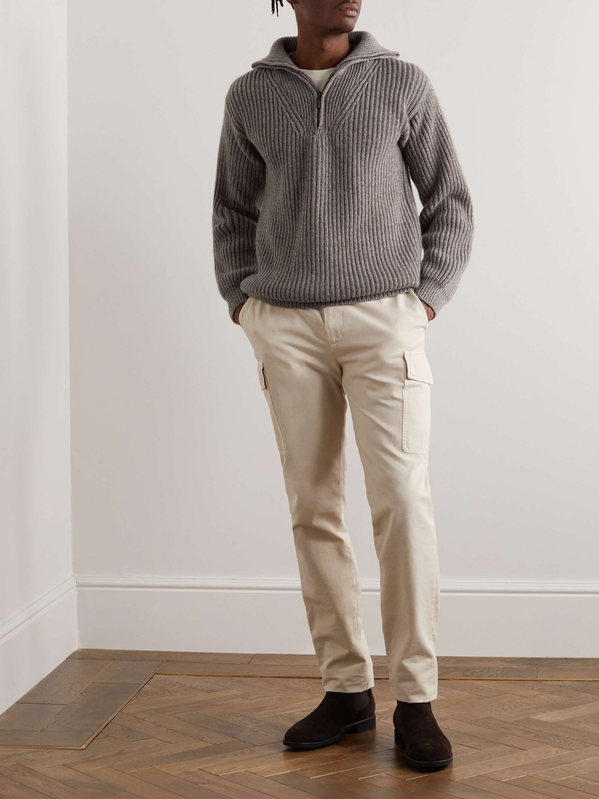 PURDEY Ribbed Cashmere Half-Zip Sweater