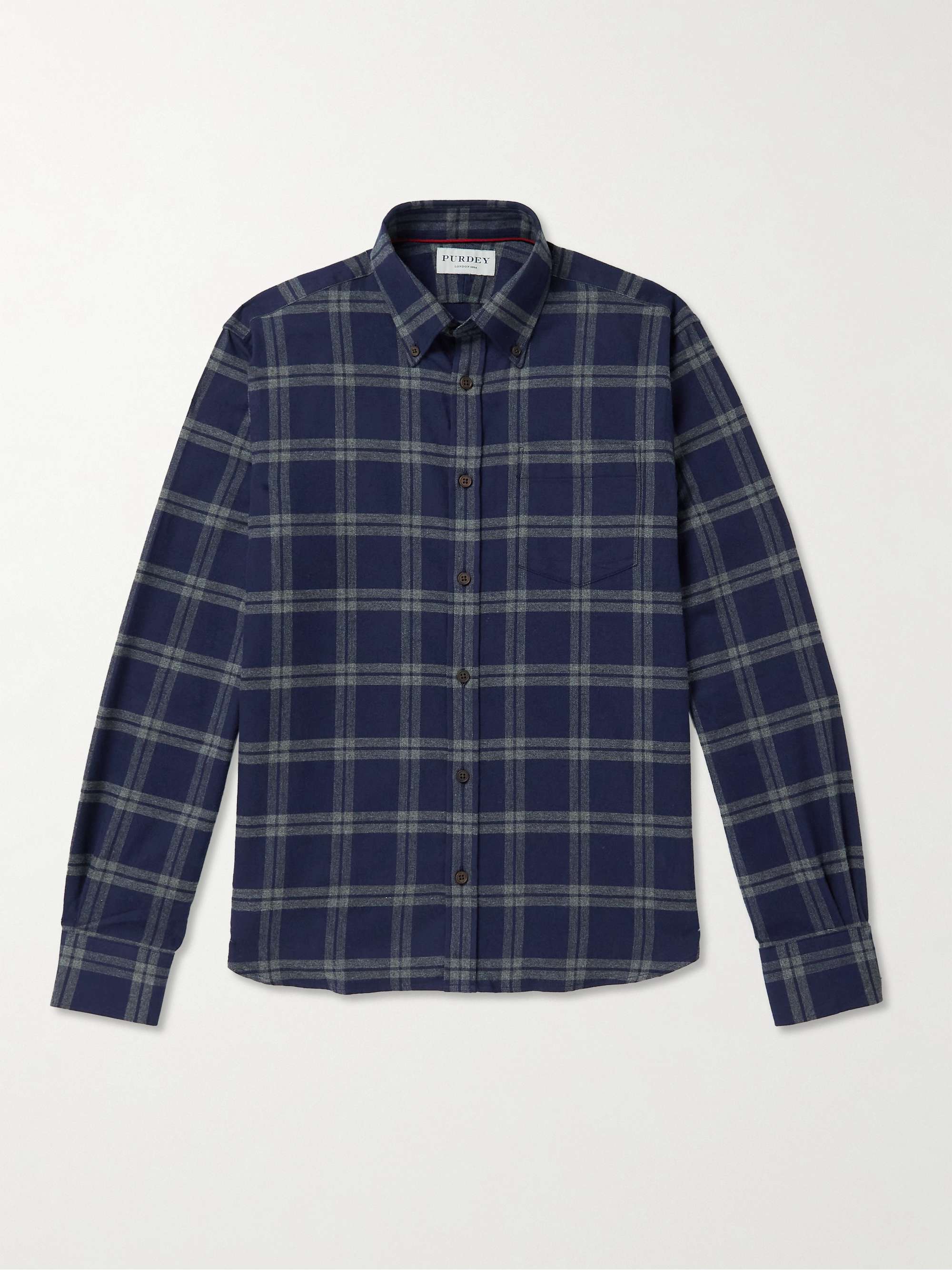 JAMESPURDEYANDSONS Button-Down Collar Checked Cotton-Flannel Shirt