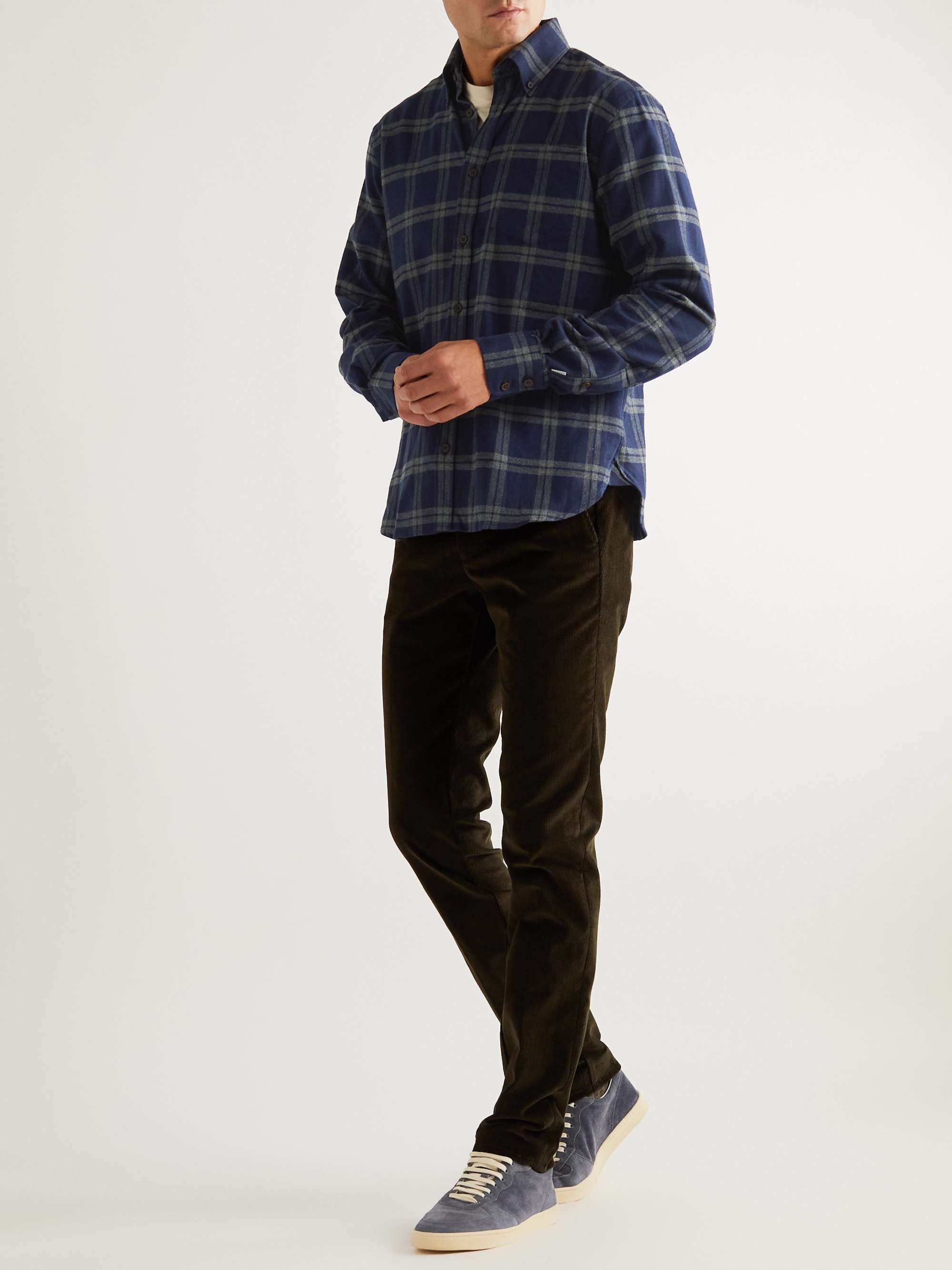 JAMESPURDEYANDSONS Button-Down Collar Checked Cotton-Flannel Shirt