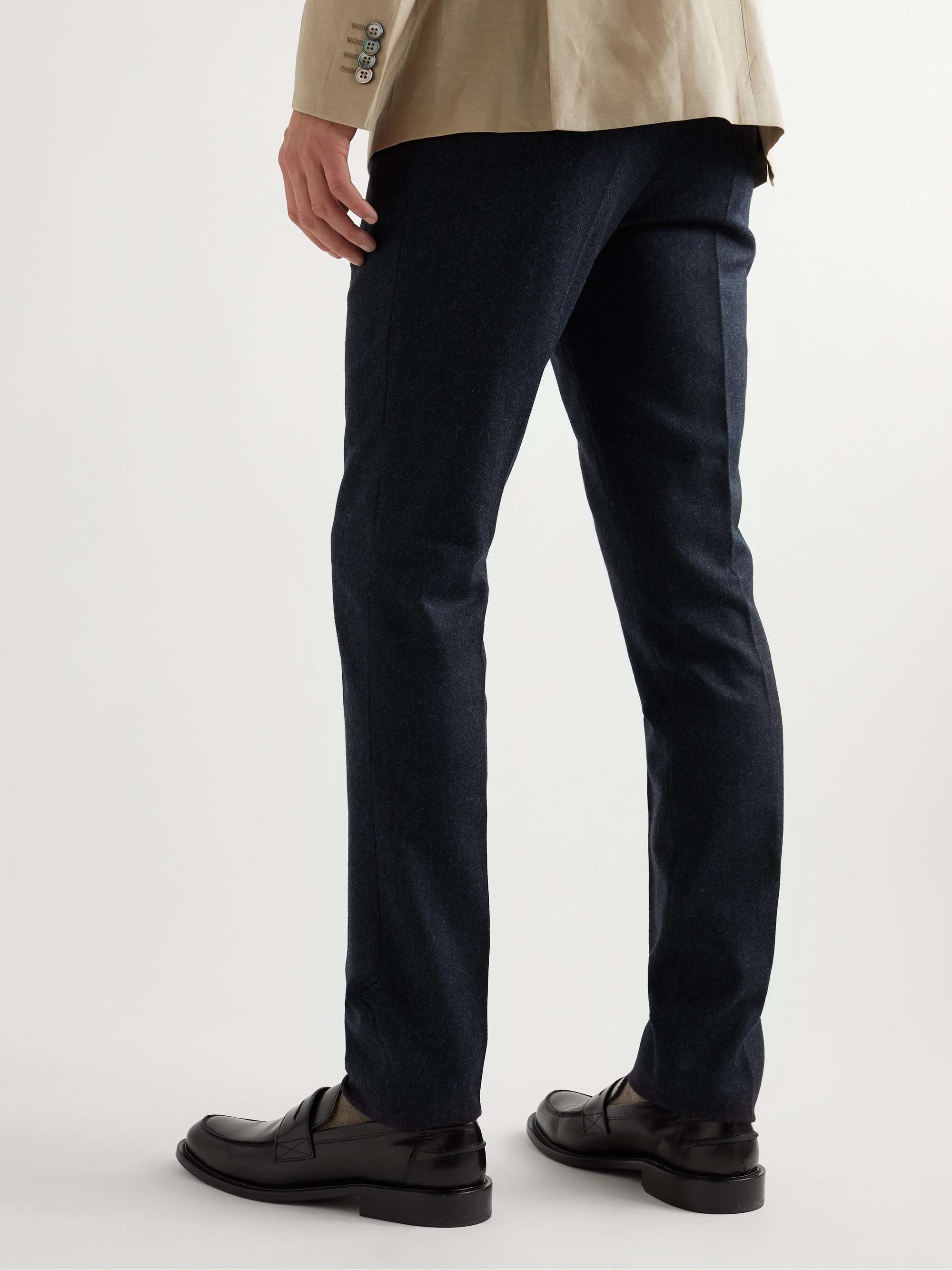 PURDEY Mayfair Slim-Fit Pleated Herringbone Wool-Blend Tweed Trousers