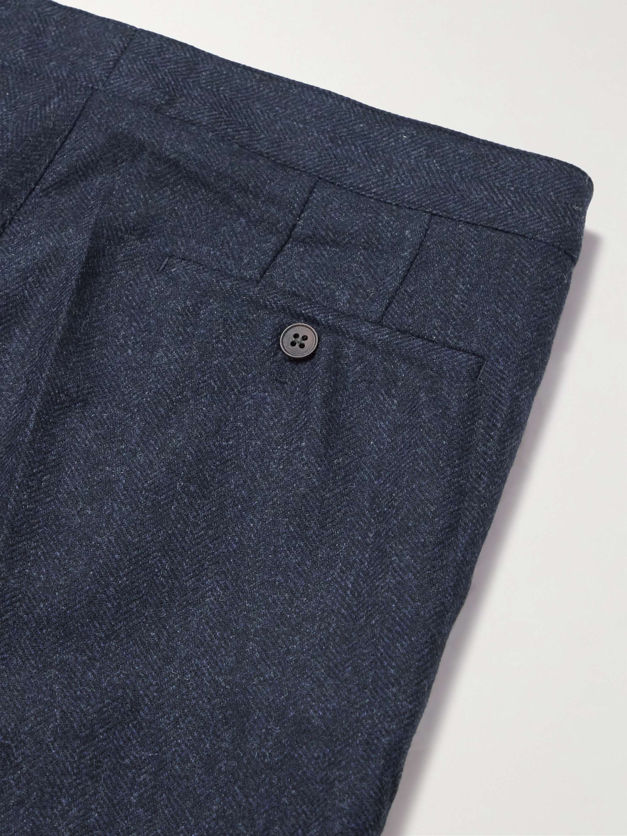 PURDEY Mayfair Slim-Fit Pleated Herringbone Wool-Blend Tweed Trousers