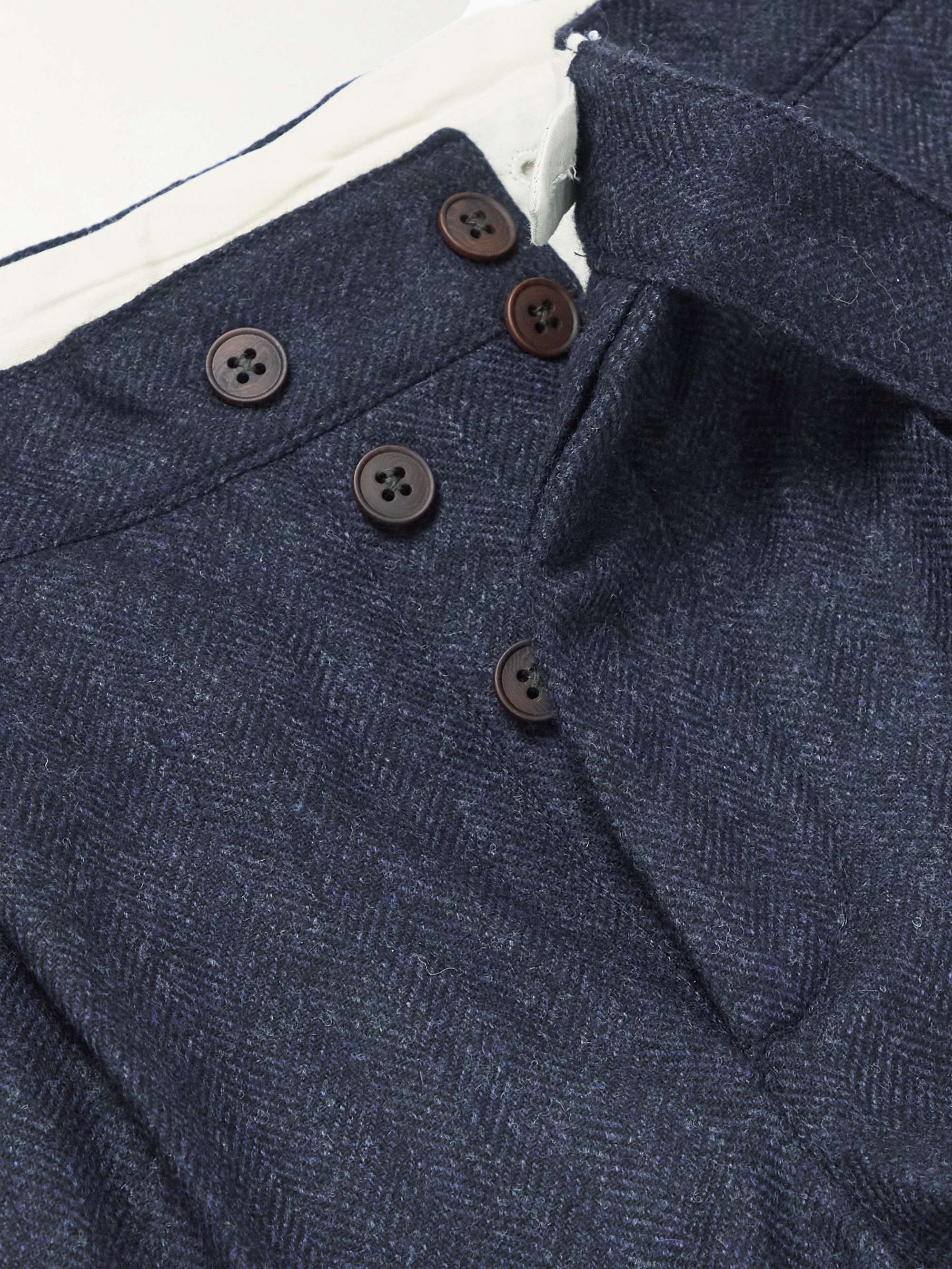 PURDEY Mayfair Slim-Fit Pleated Herringbone Wool-Blend Tweed Trousers