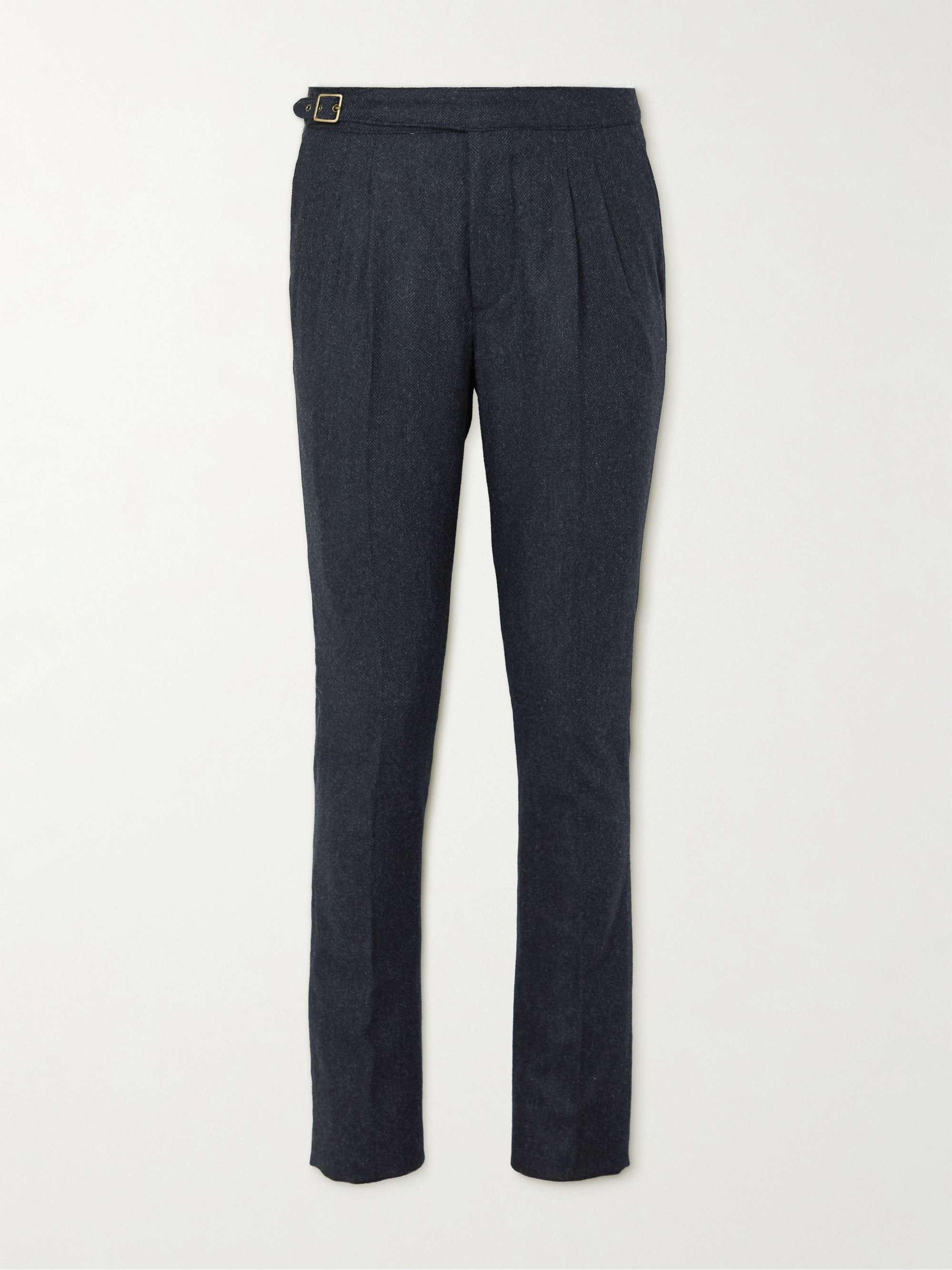 PURDEY Mayfair Slim-Fit Pleated Herringbone Wool-Blend Tweed Trousers
