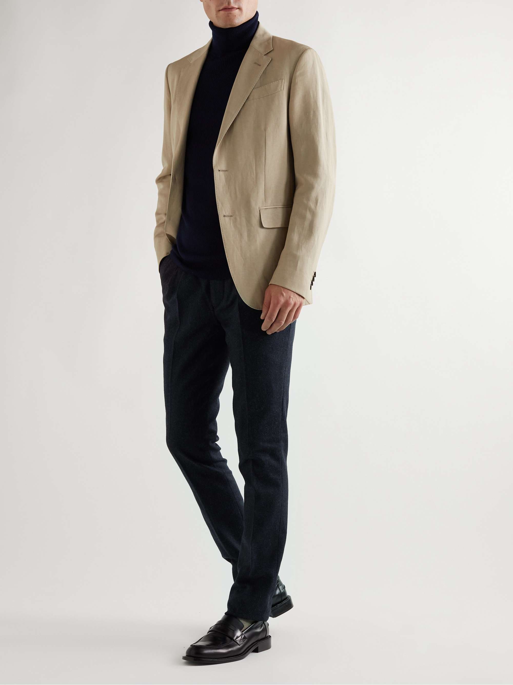 PURDEY Mayfair Slim-Fit Pleated Herringbone Wool-Blend Tweed Trousers