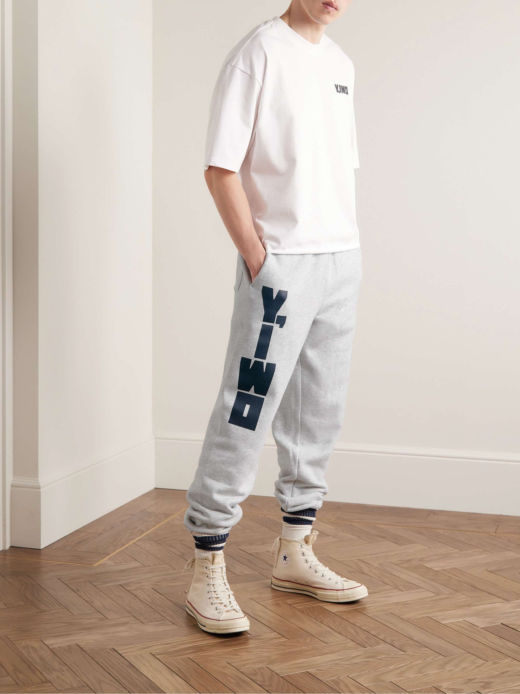 Y,IWO Tapered Logo-Print Cotton-Jersey Sweatpants