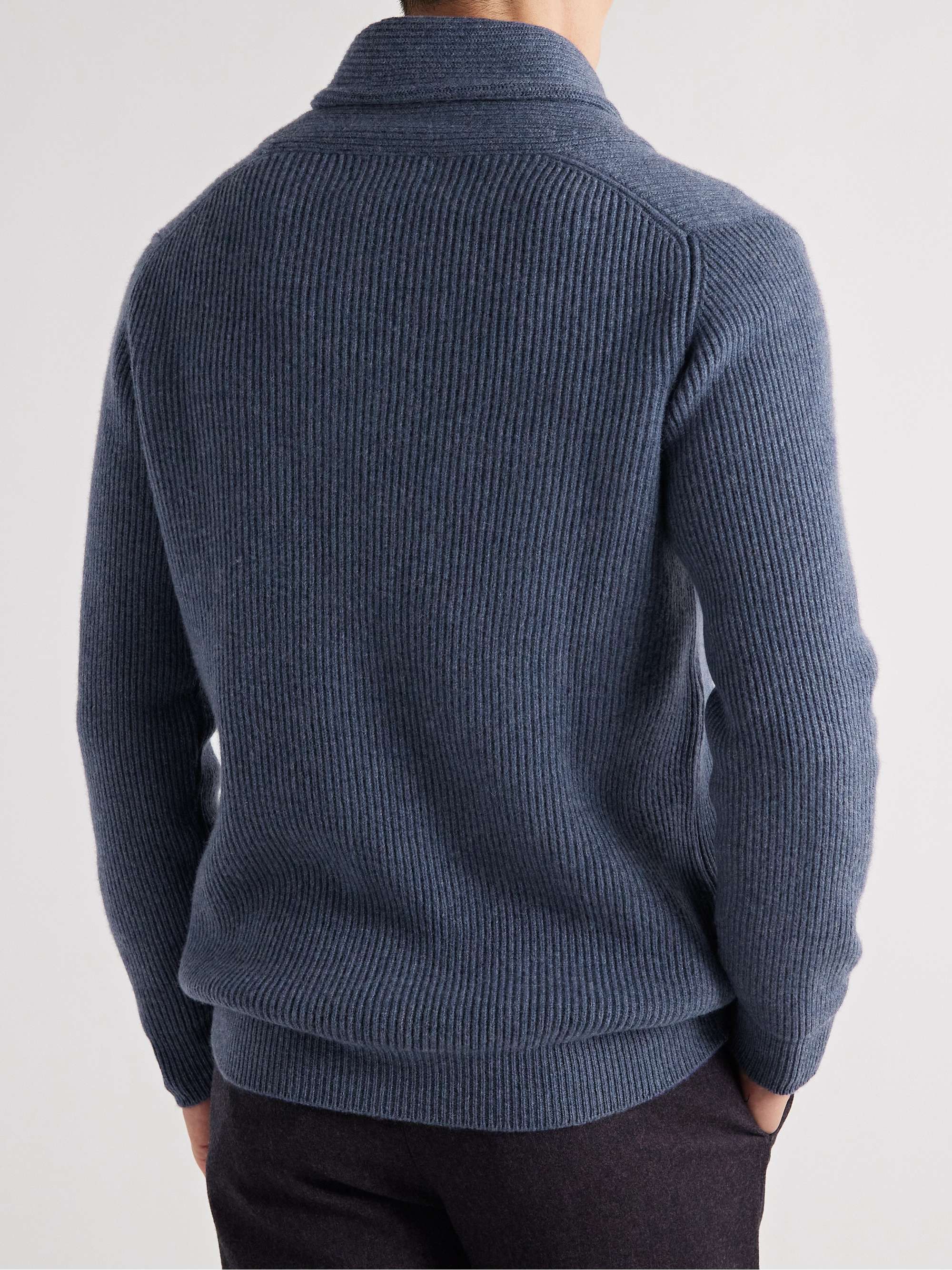 PURDEY Shawl-Collar Ribbed Cashmere Sweater