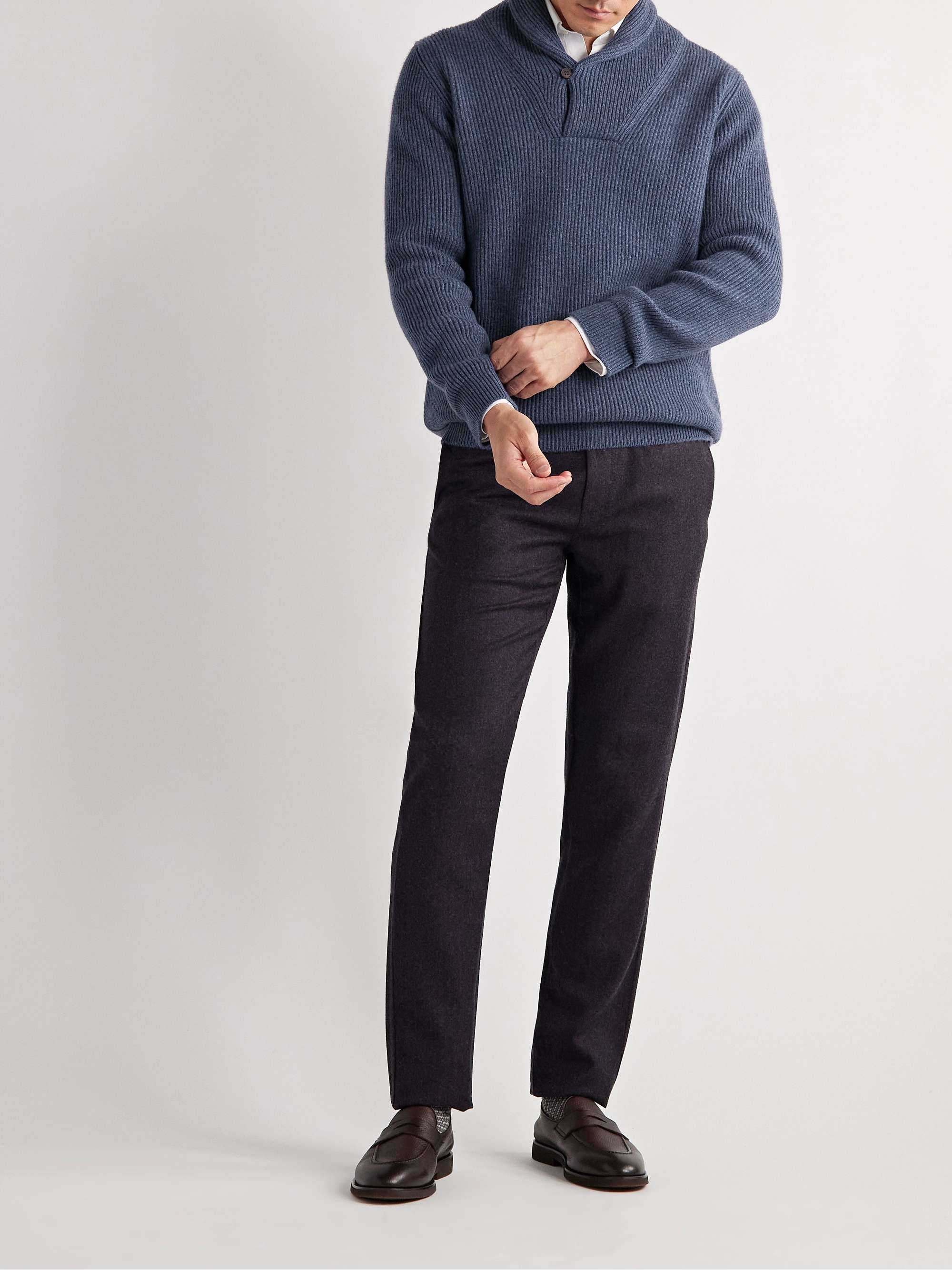PURDEY Shawl-Collar Ribbed Cashmere Sweater