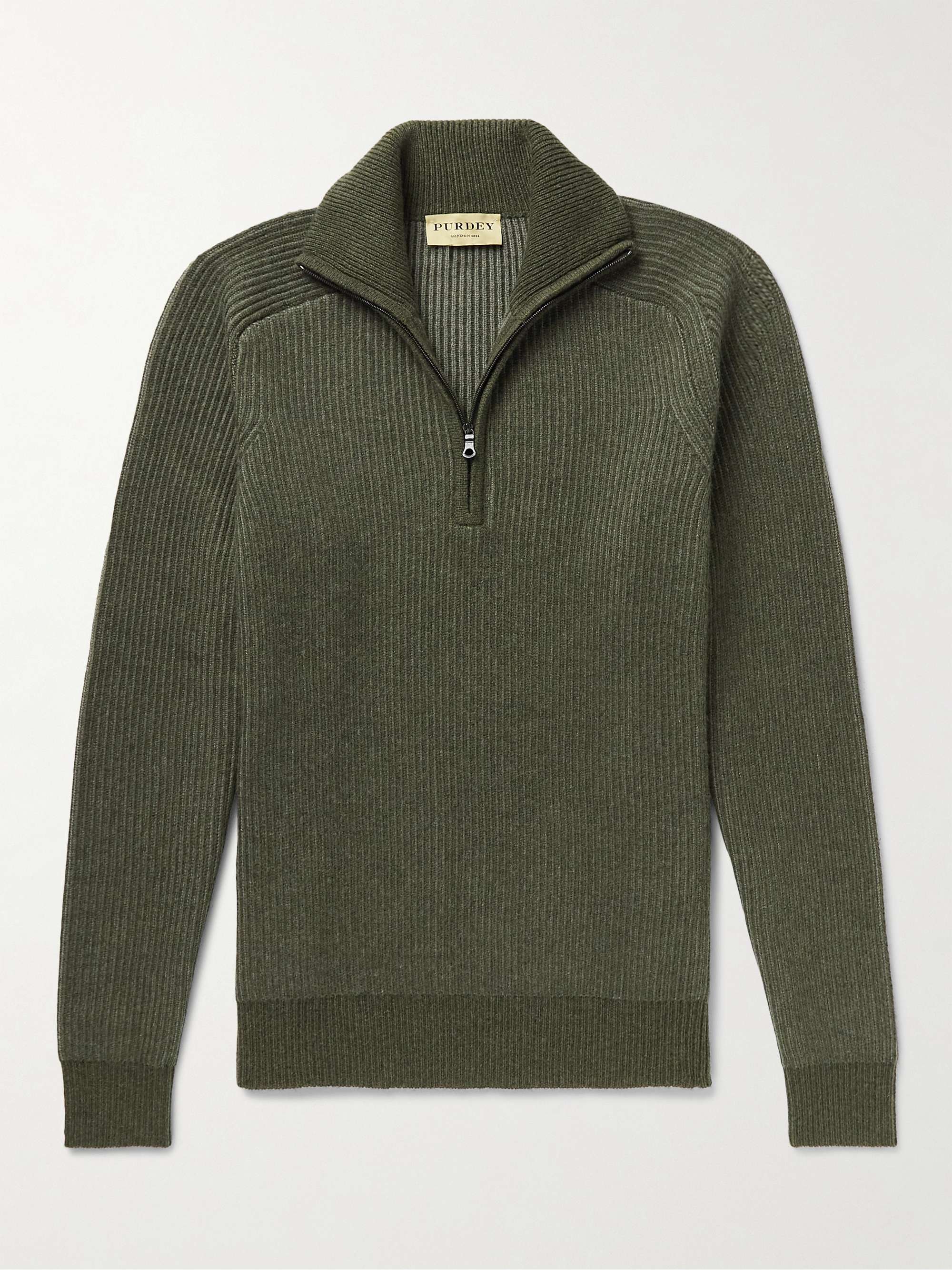 PURDEY Ribbed Cashmere Half-Zip Sweater