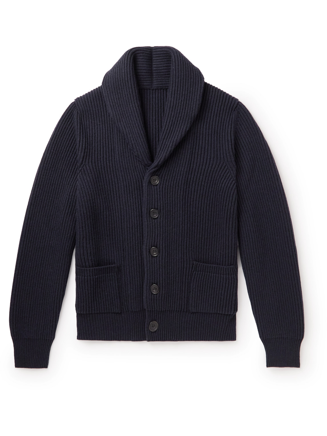 Anderson & Sheppard Shawl-collar Ribbed Merino Wool-blend Cardigan In Blue