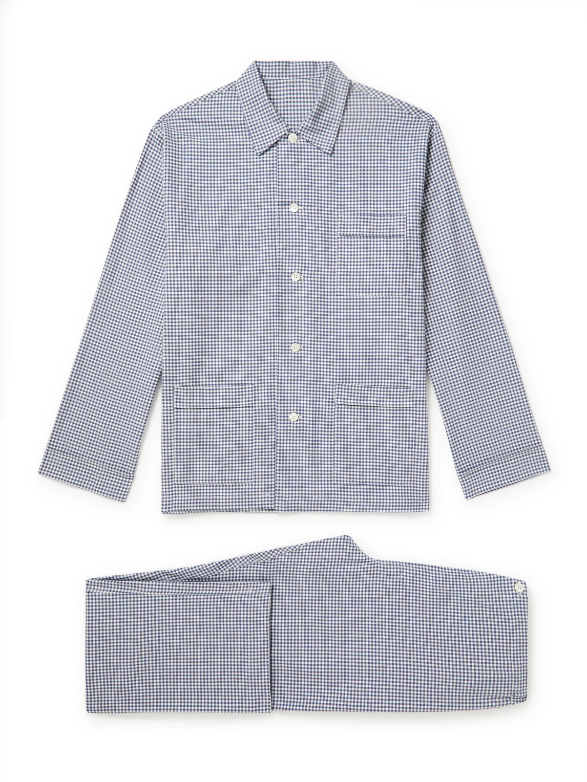 Anderson & Sheppard Checked Brushed Cotton-flannel Pyjama Set In Blue