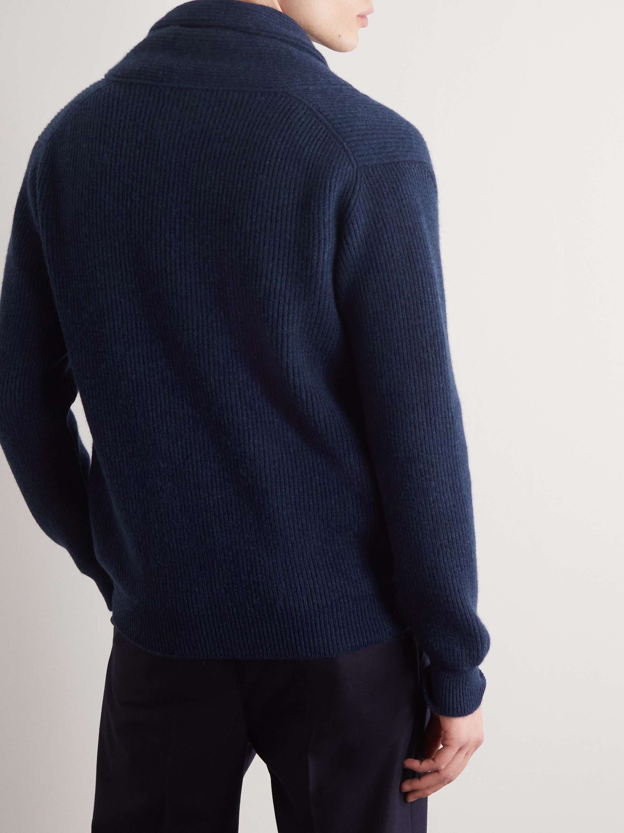 ANDERSON & SHEPPARD Shawl-Collar Ribbed Cashmere Sweater