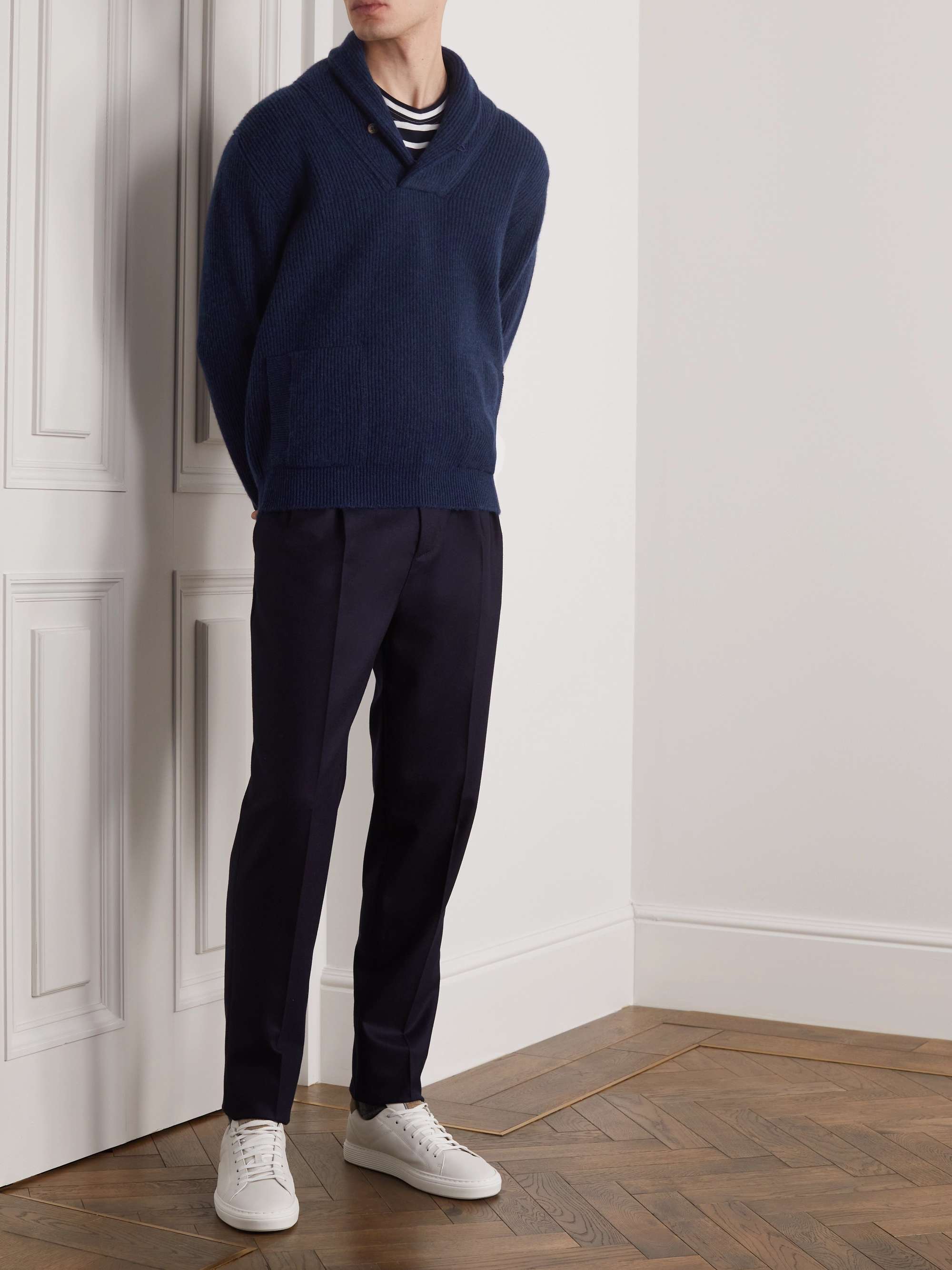 ANDERSON & SHEPPARD Shawl-Collar Ribbed Cashmere Sweater