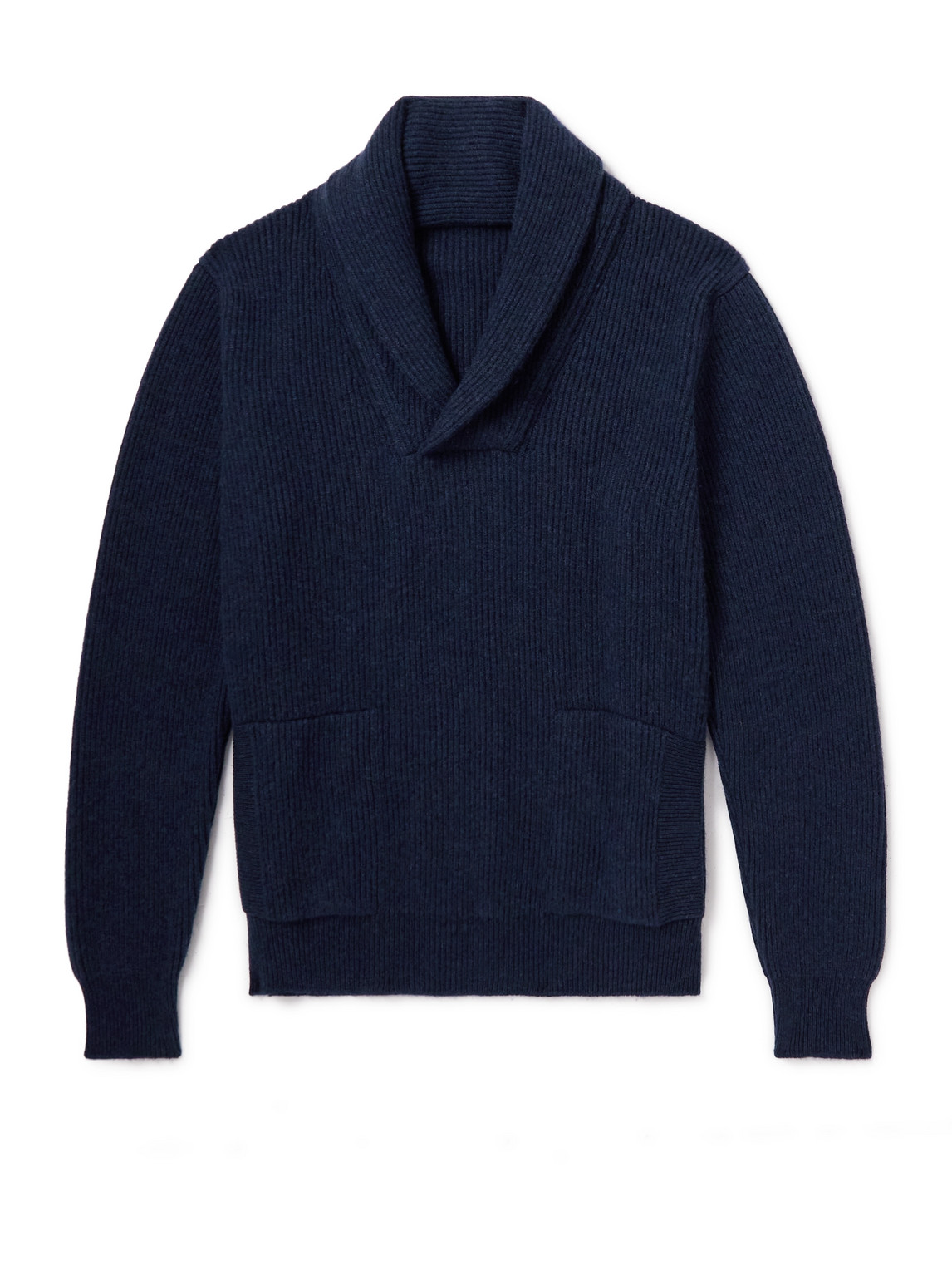 Anderson & Sheppard Shawl-collar Ribbed Cashmere Sweater In Blue