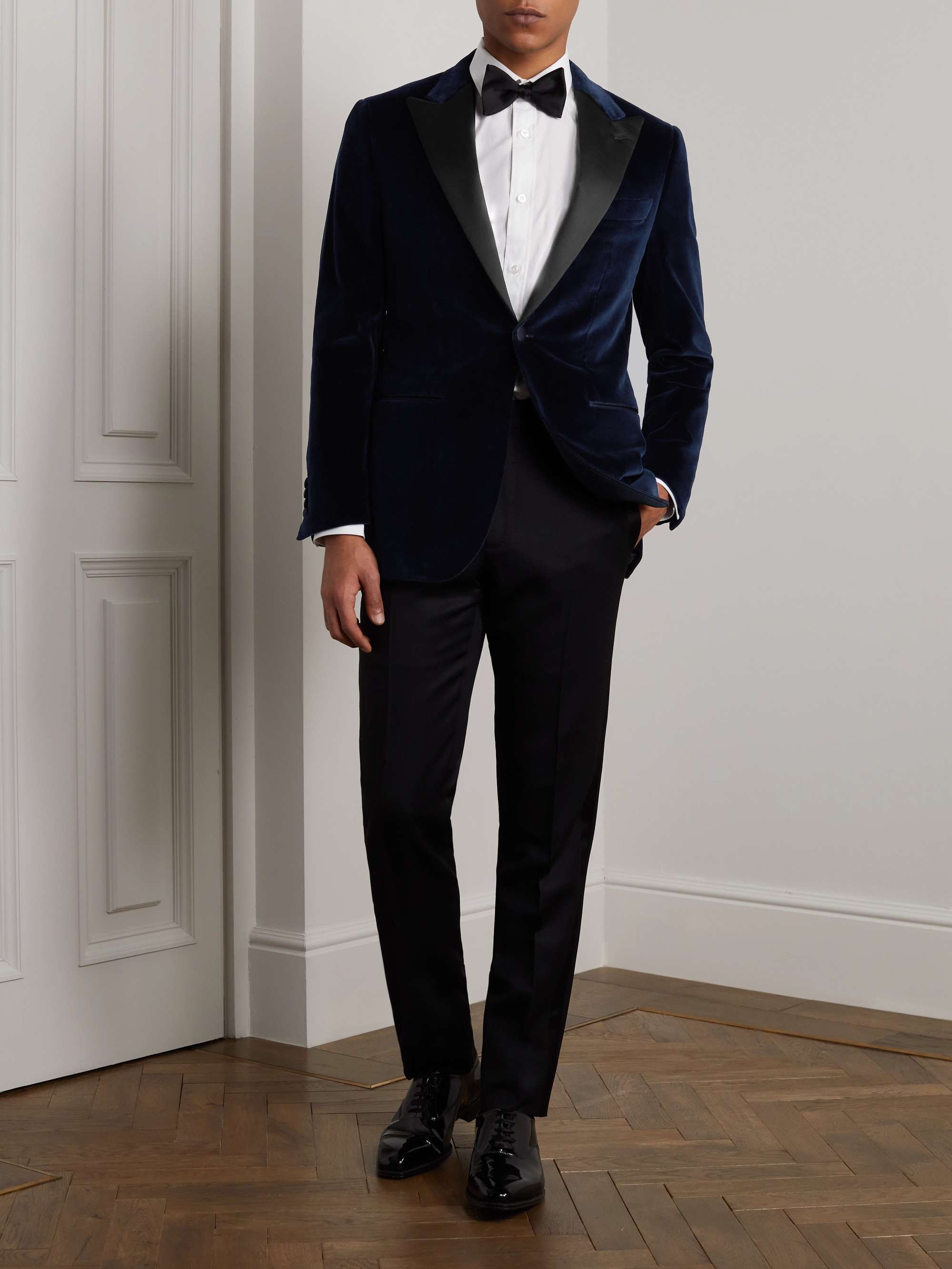 THOM SWEENEY Satin-Trimmed Cotton and Modal-Blend Velvet Tuxedo Jacket