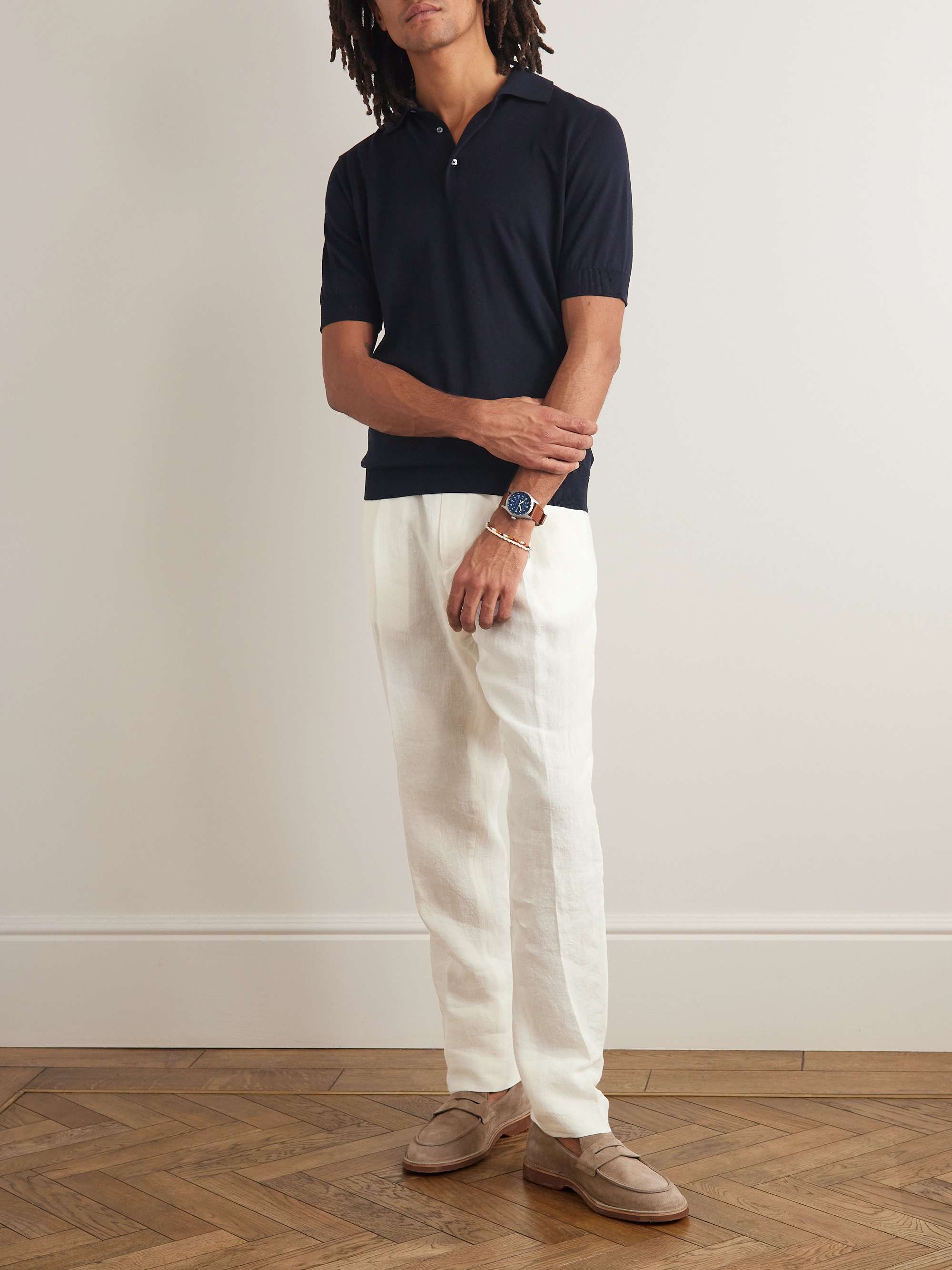 LARDINI Tapered Linen Drawstring Trousers