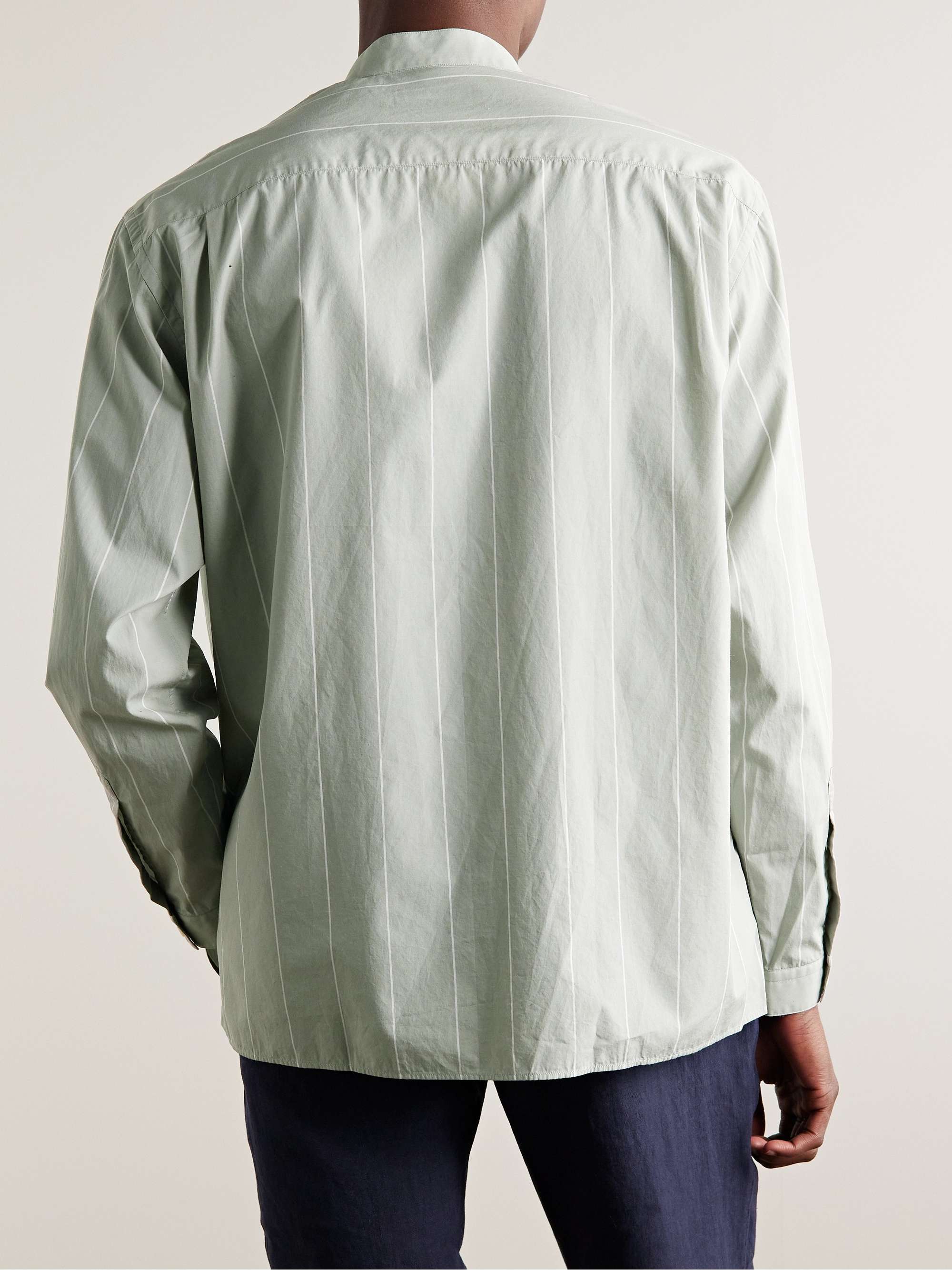 LARDINI Grandad-Collar Striped Cotton-Poplin Shirt