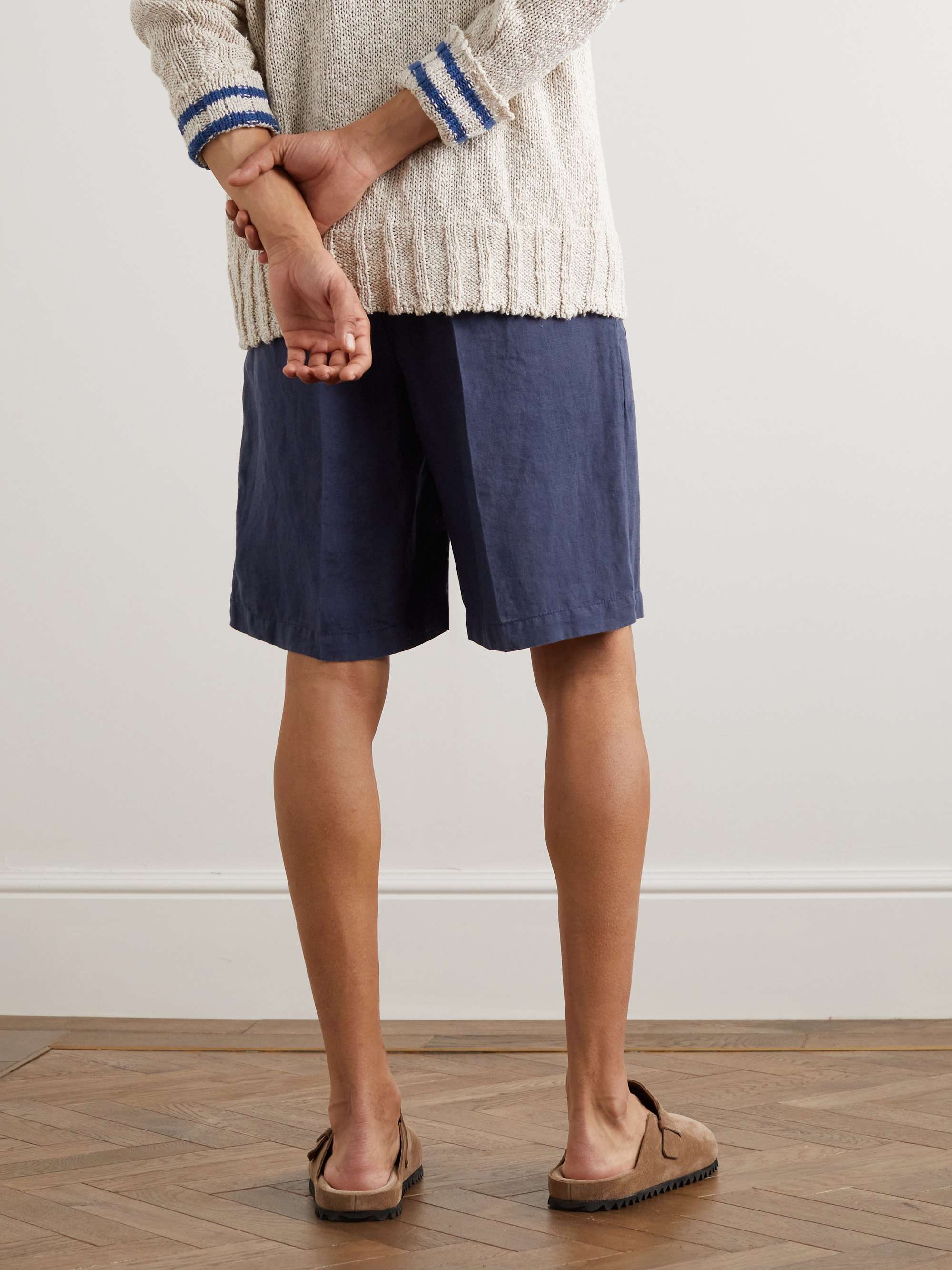LARDINI Straight-Leg Pleated Linen Drawstring Shorts