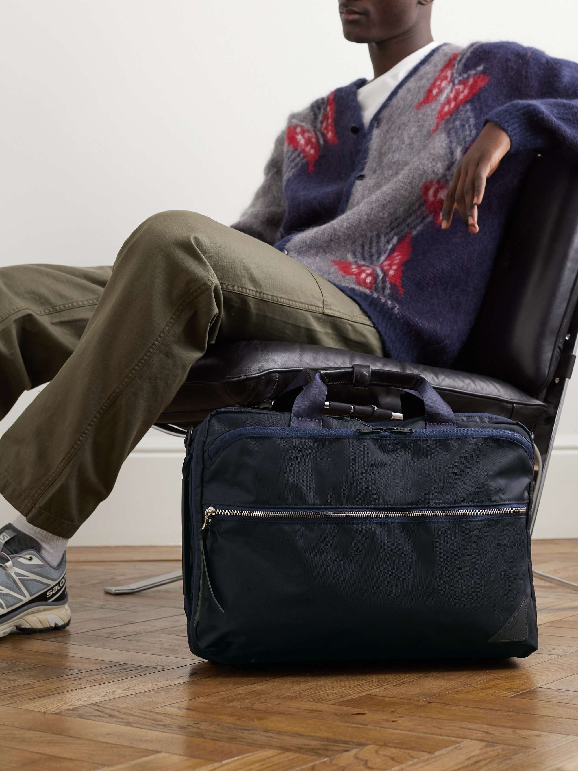 MASTER-PIECE Convertible Leather-Trimmed Nylon Messenger Bag