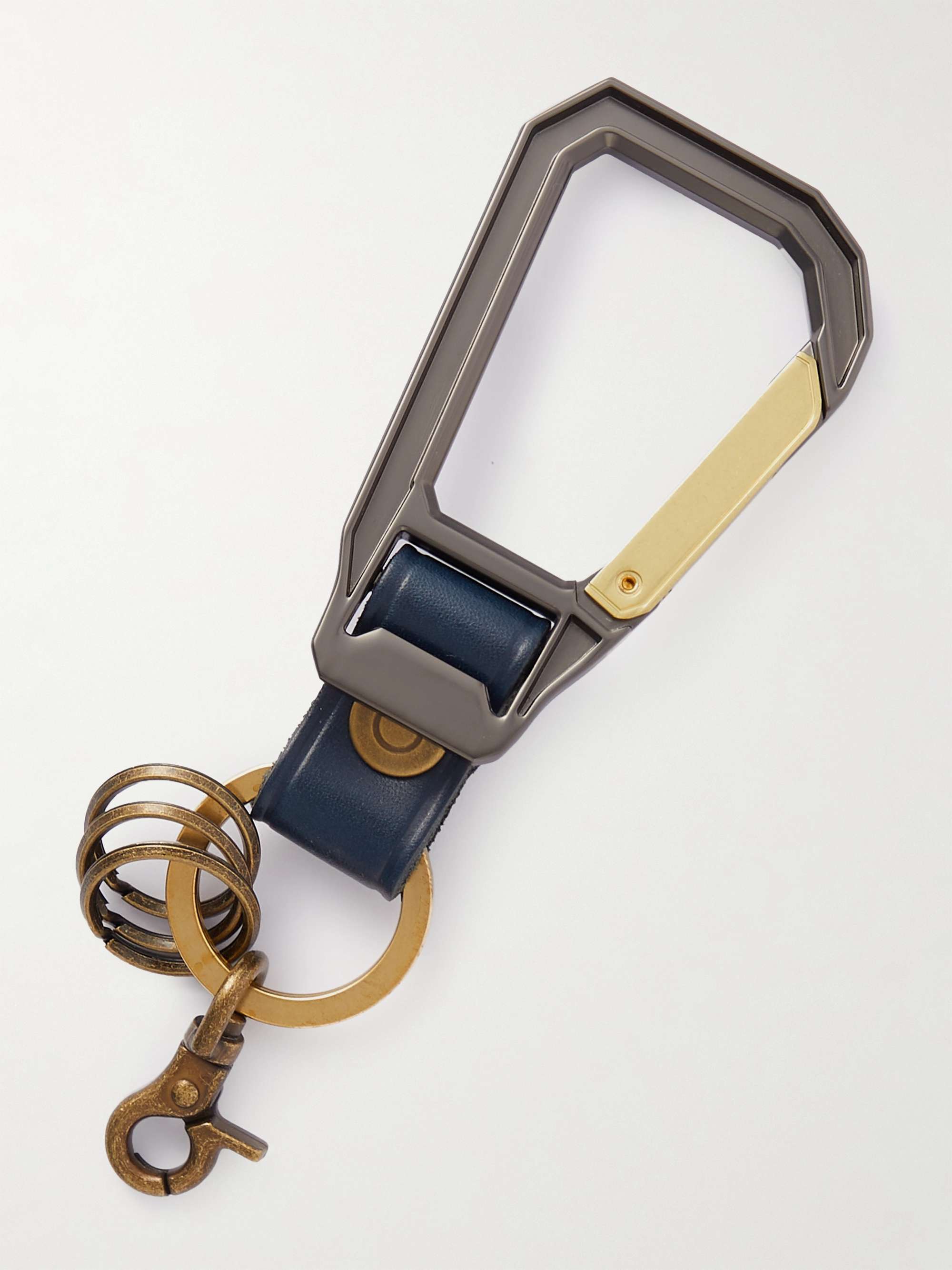 MASTER-PIECE Leather-Trimmed Gold and Silver-Tone Metal Key Ring