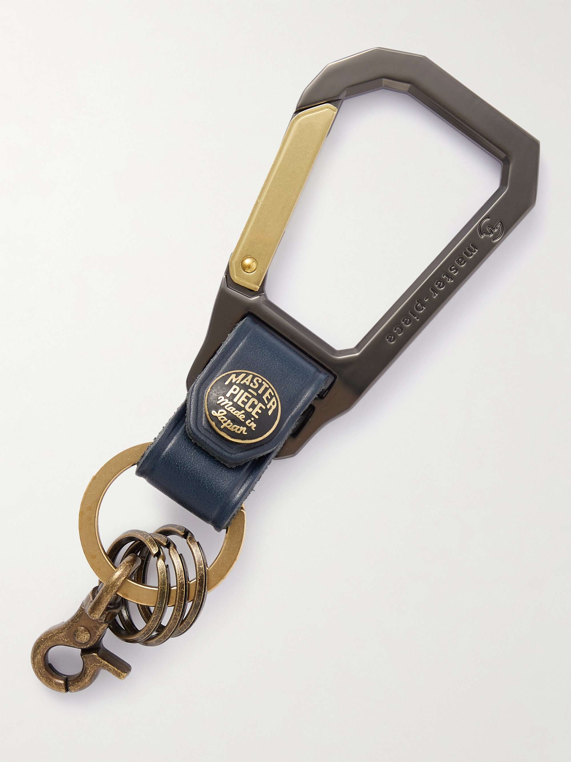 MASTER-PIECE Leather-Trimmed Gold and Silver-Tone Metal Key Ring