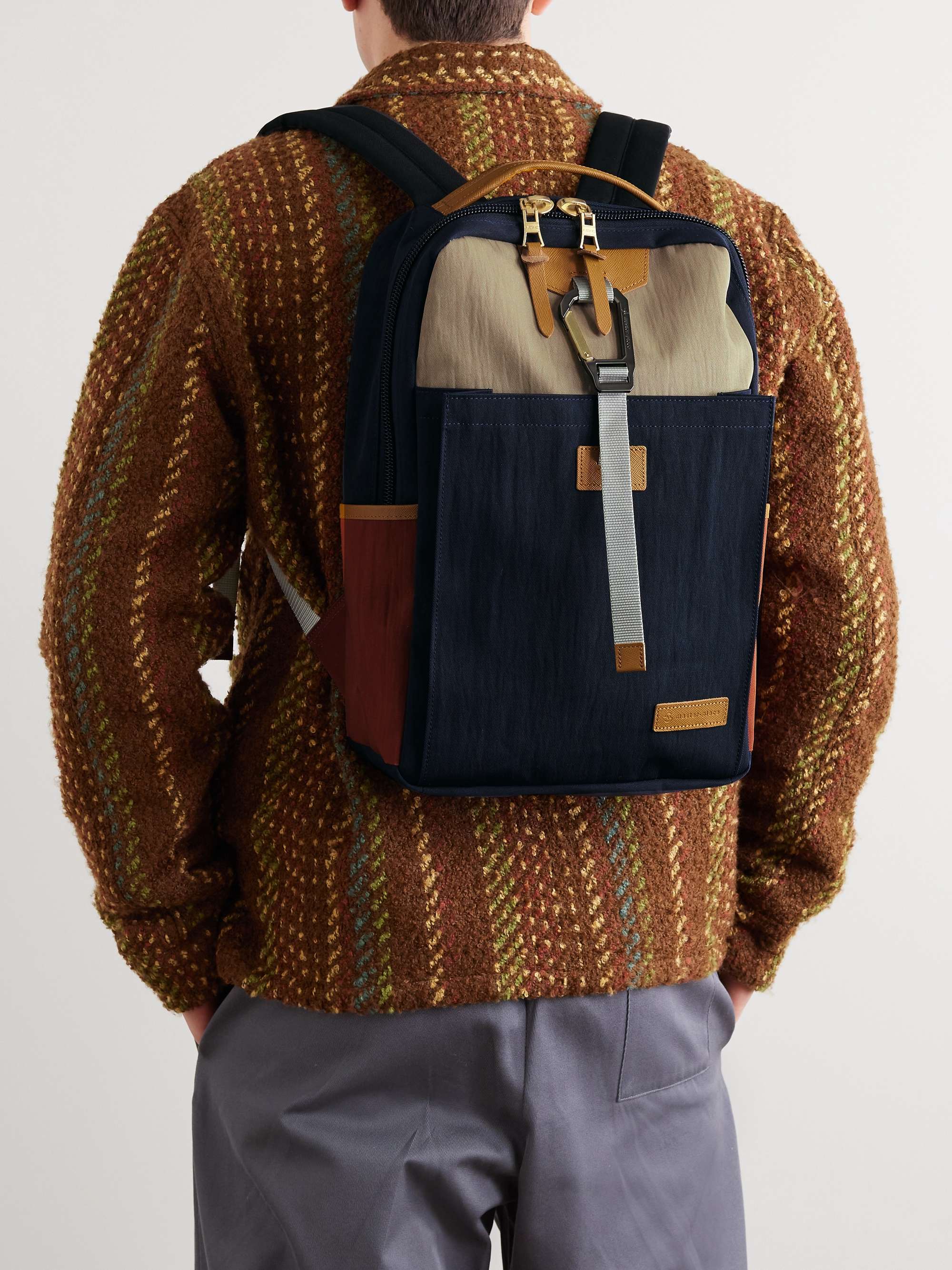 MASTER-PIECE Link Colour-Block Leather and Webbing-Trimmed Nylon Backpack