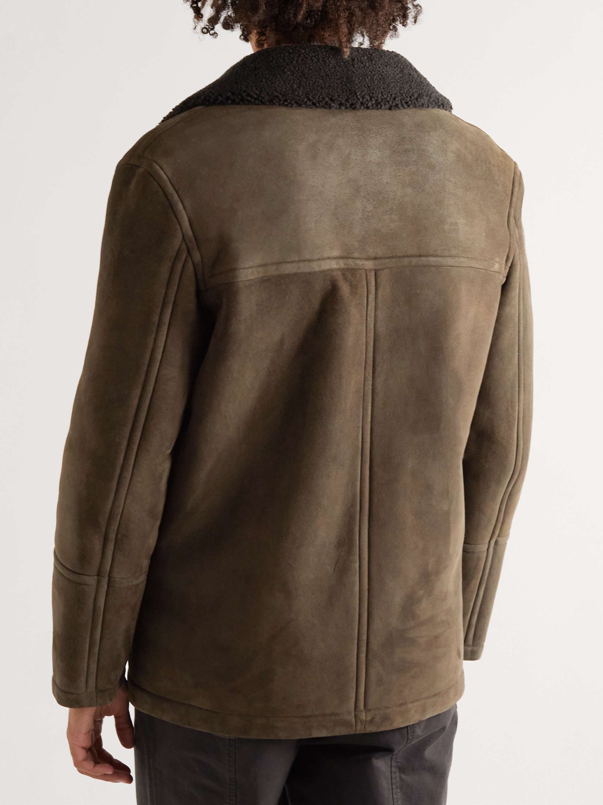 YVES SALOMON Double-Breasted Shearling-Lined Suede Peacoat