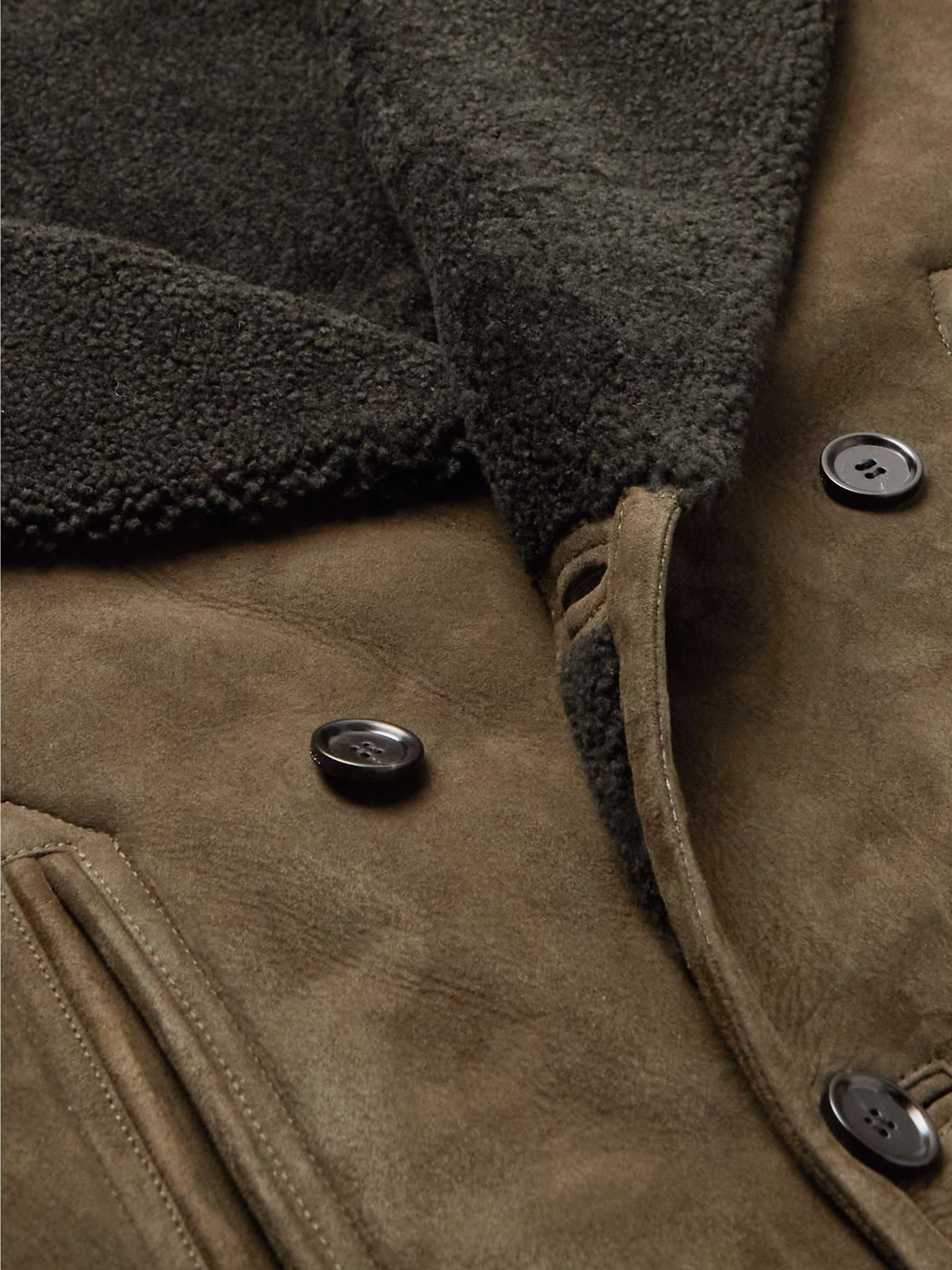 YVES SALOMON Double-Breasted Shearling-Lined Suede Peacoat