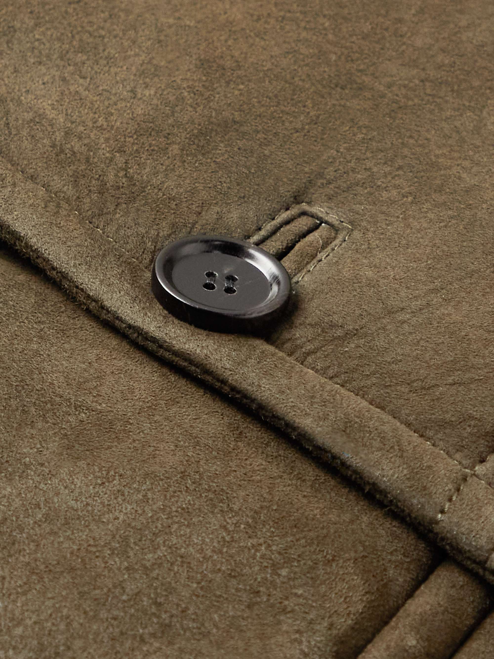 YVES SALOMON Double-Breasted Shearling-Lined Suede Peacoat
