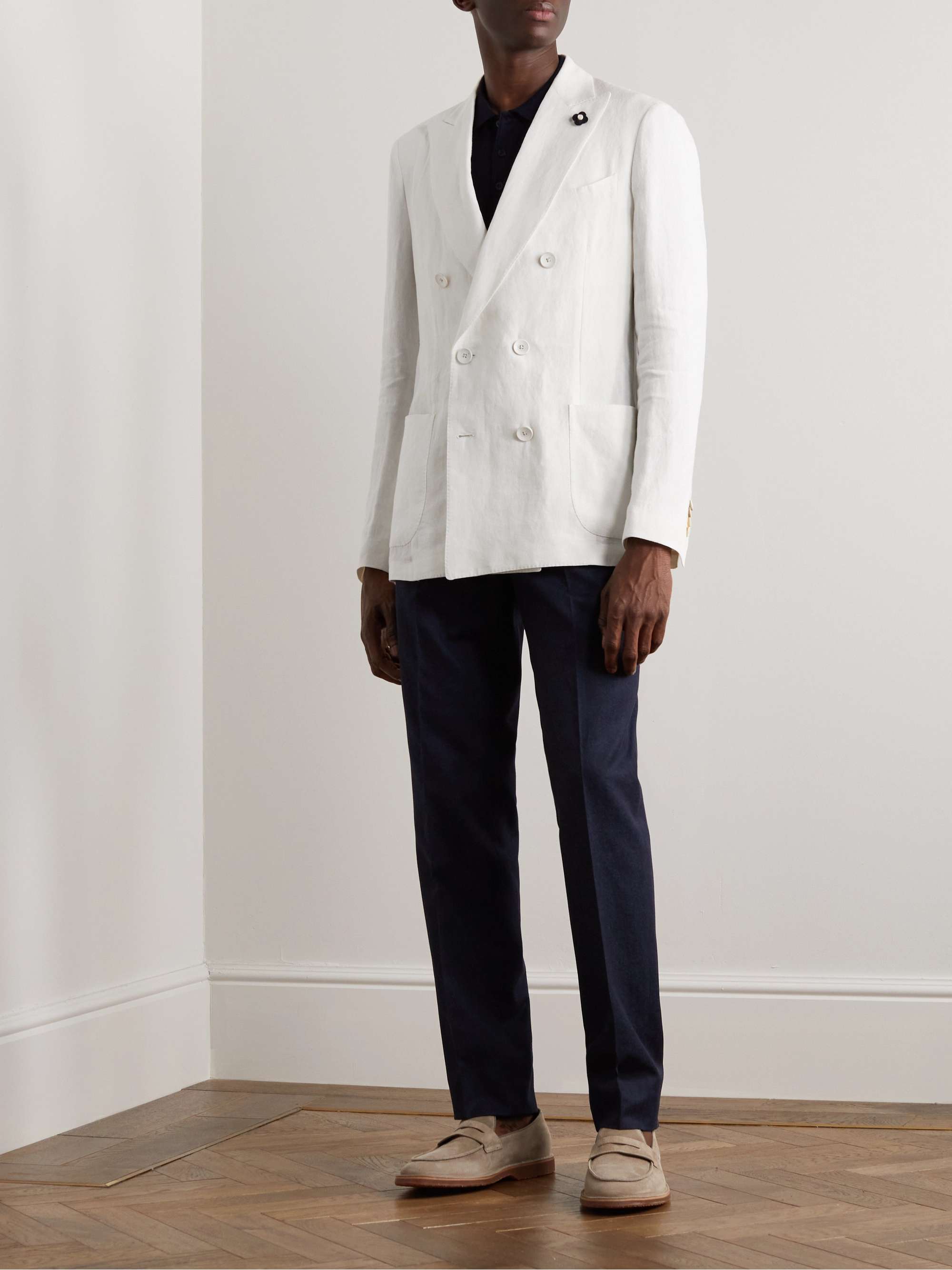 LARDINI Double-Breasted Linen Blazer