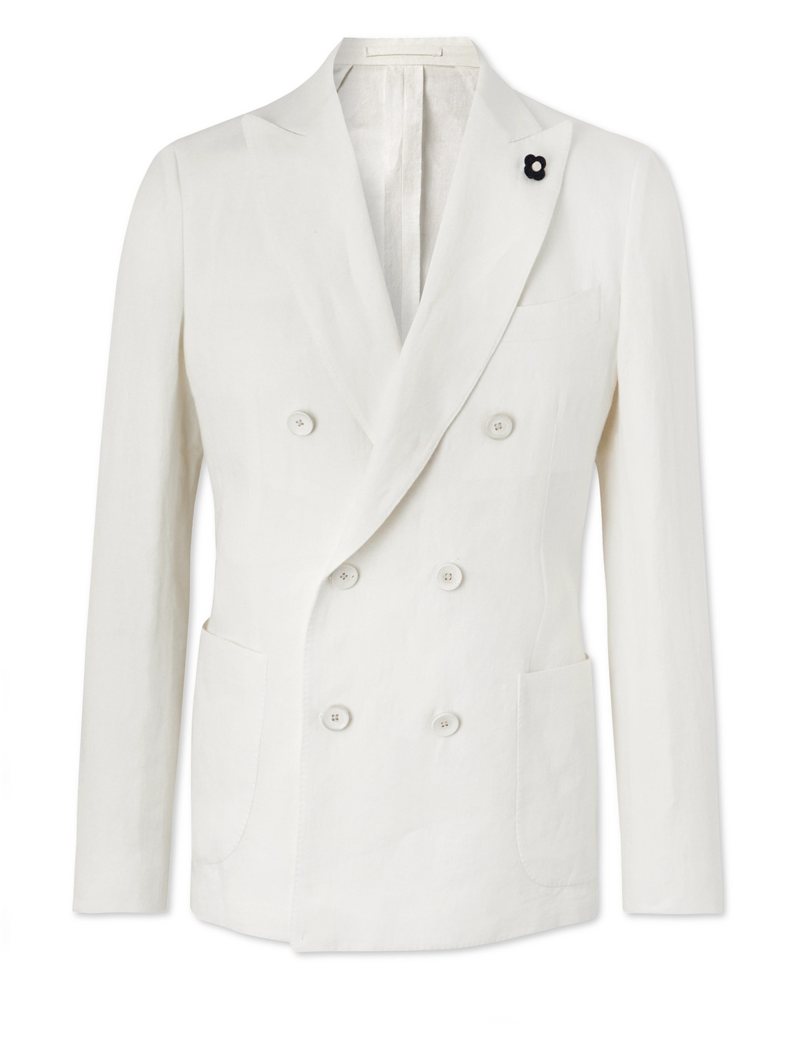 Lardini Double-breasted Linen Blazer In White