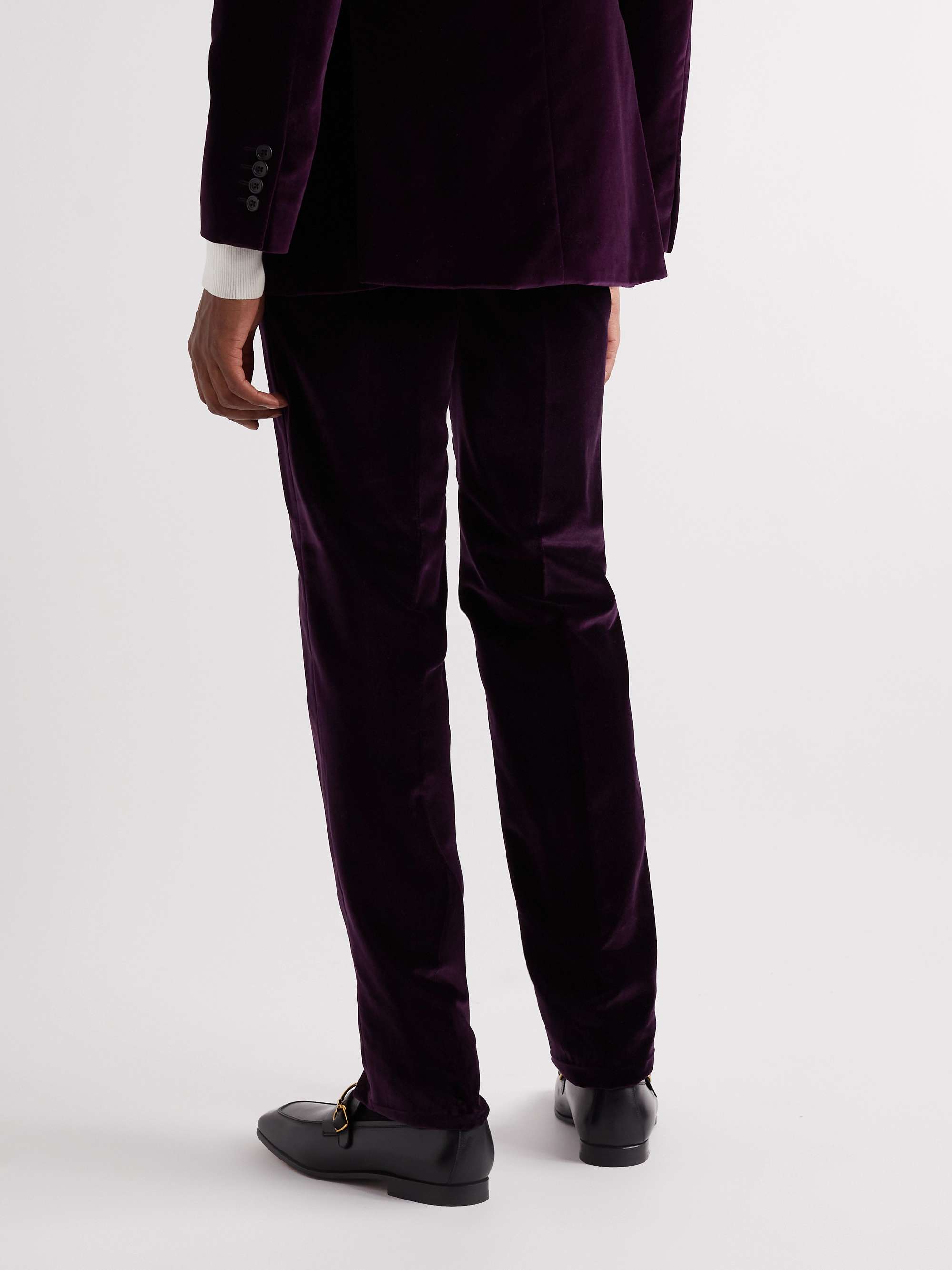 RICHARD JAMES Straight-Leg Satin-Trimmed Cotton-Velvet Tuxedo Trousers
