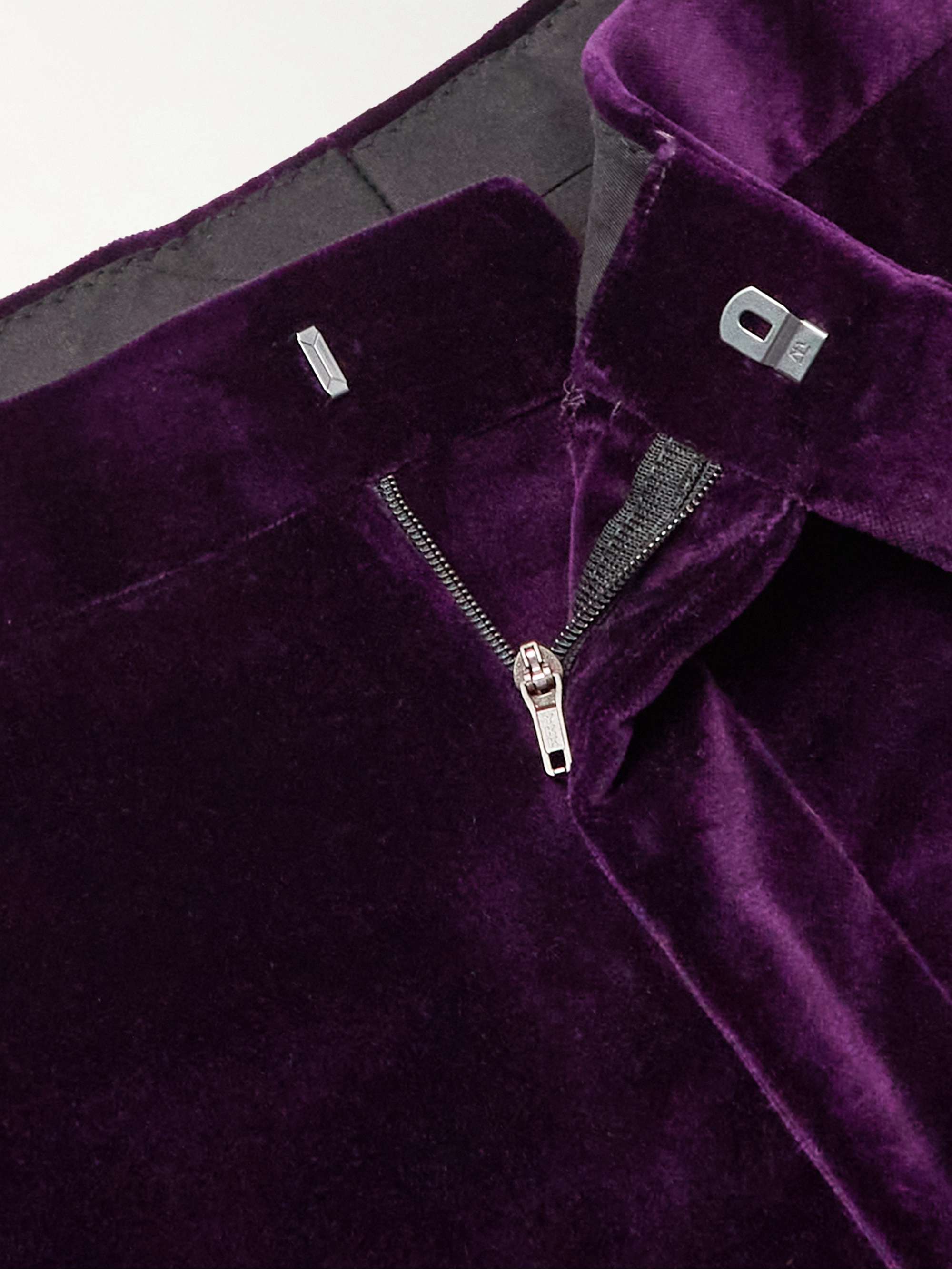 RICHARD JAMES Straight-Leg Satin-Trimmed Cotton-Velvet Tuxedo Trousers