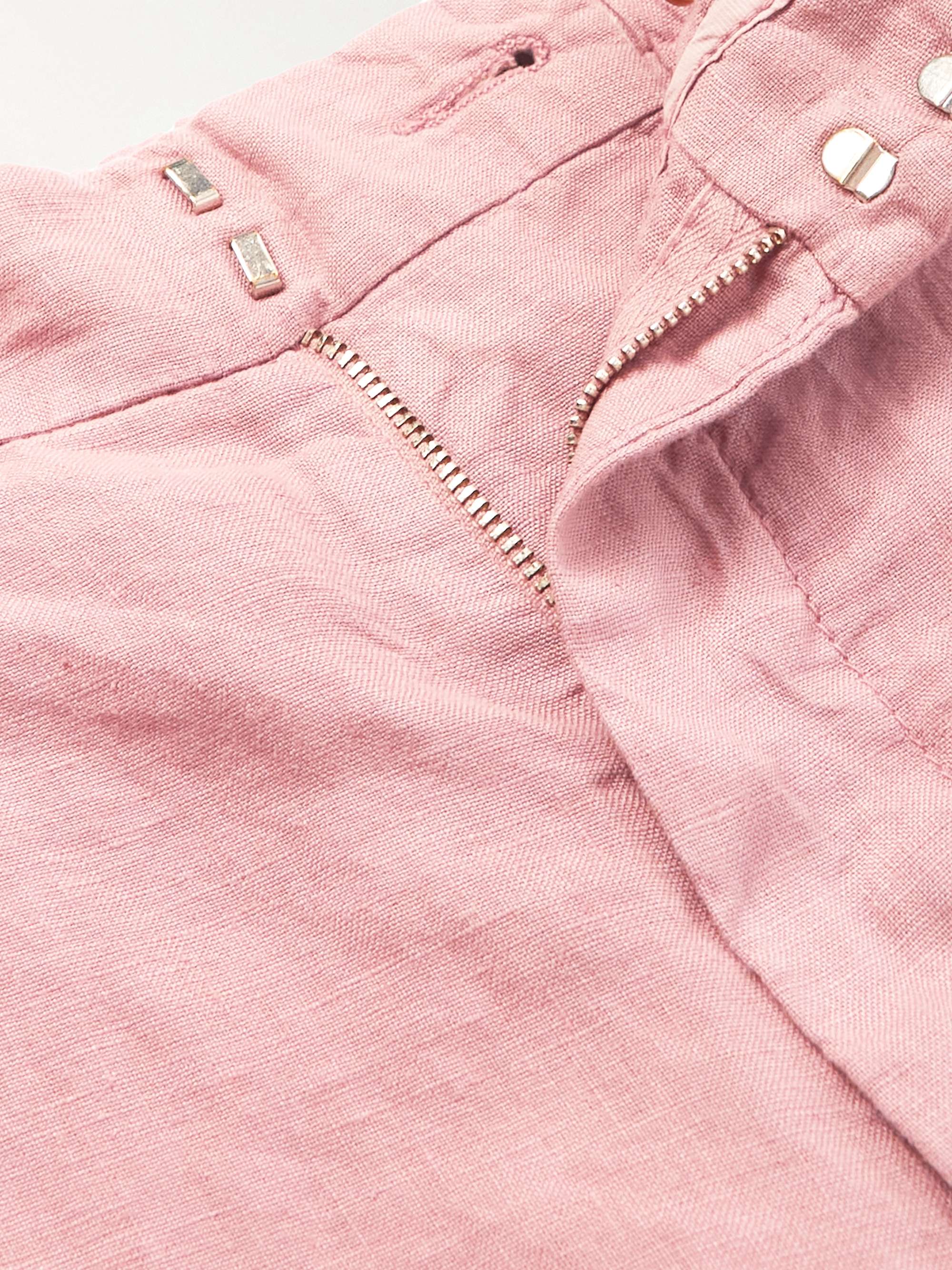 LARDINI Straight-Leg Pleated Linen Drawstring Shorts