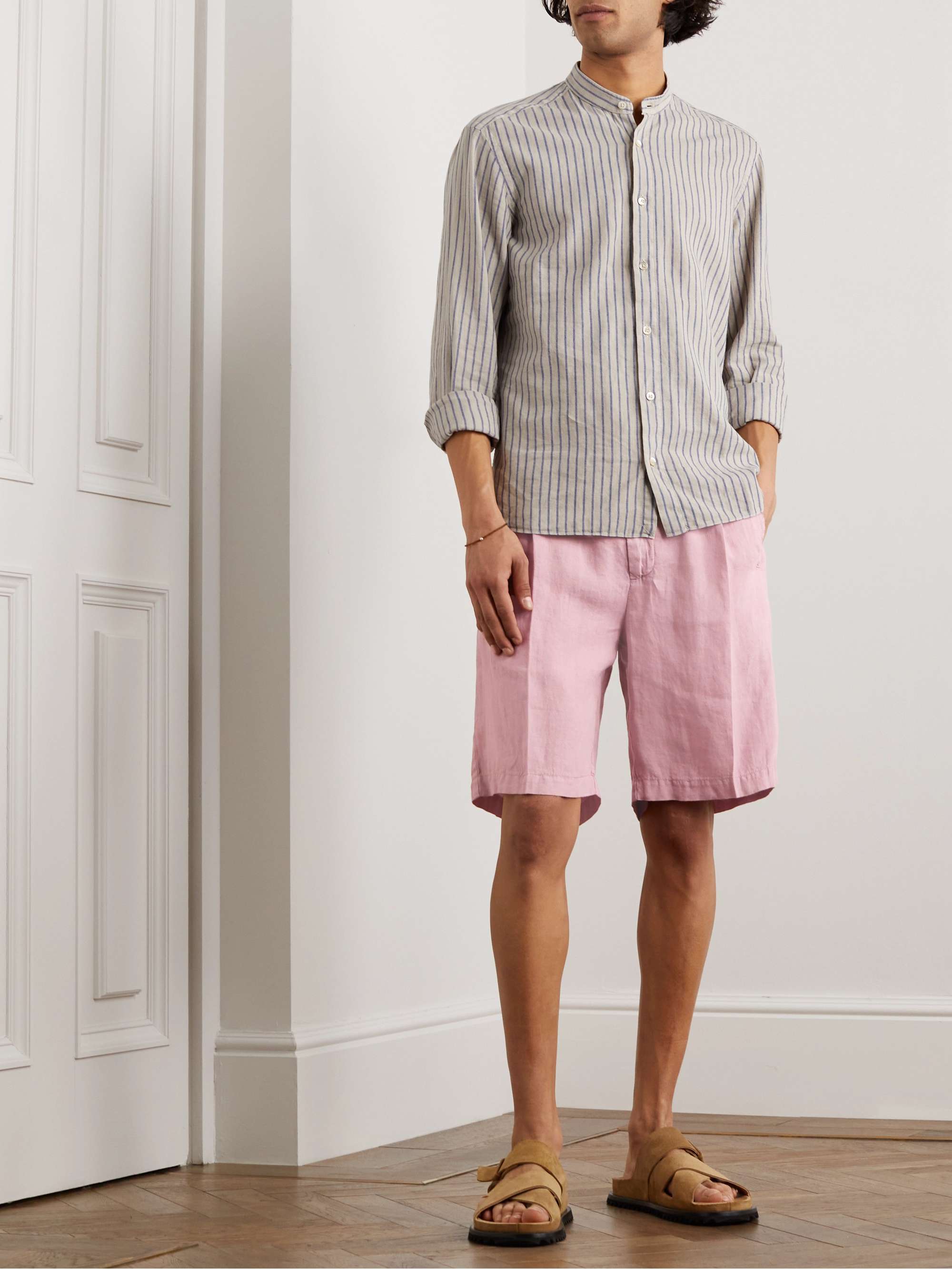 LARDINI Straight-Leg Pleated Linen Drawstring Shorts